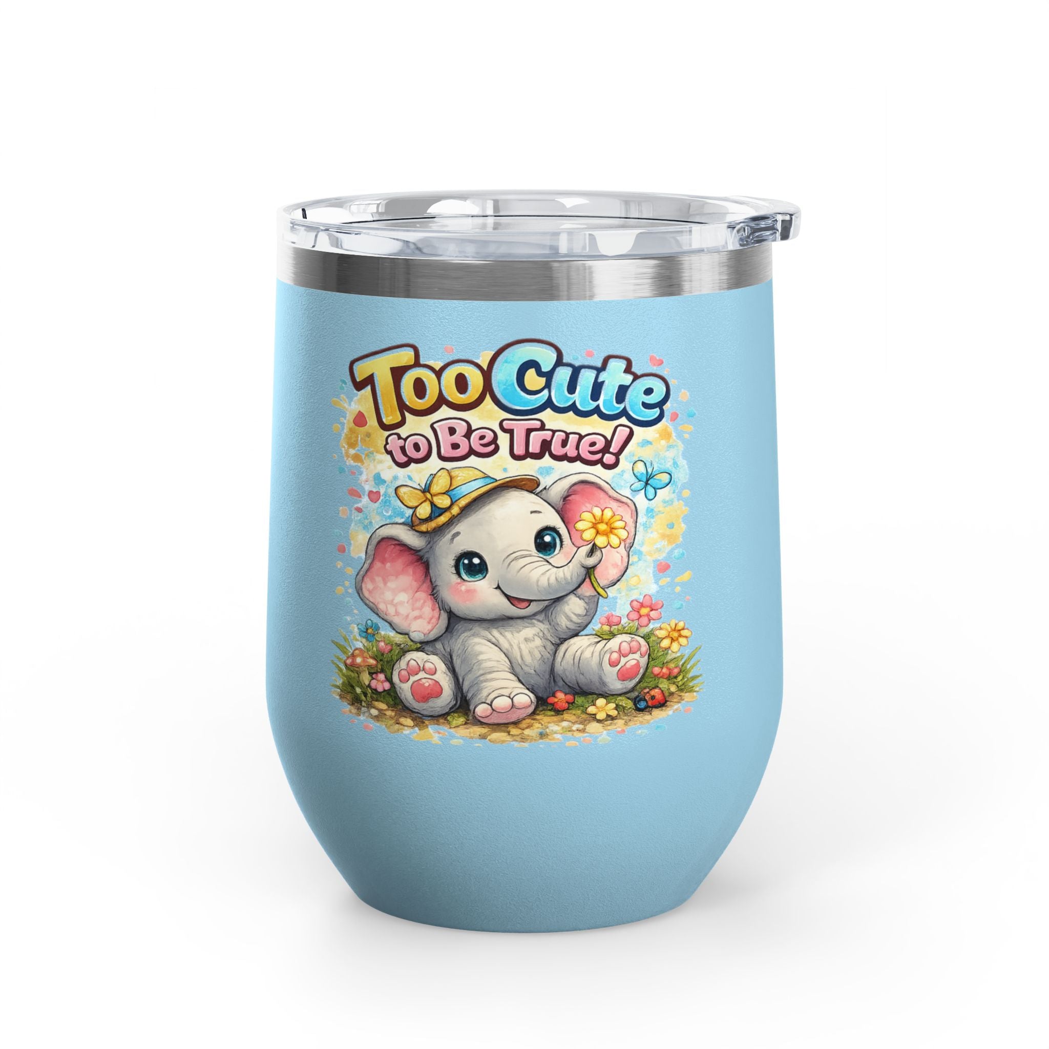 12oz Tumbler - "Too Cute to Be True" Baby Elephant Floral Design