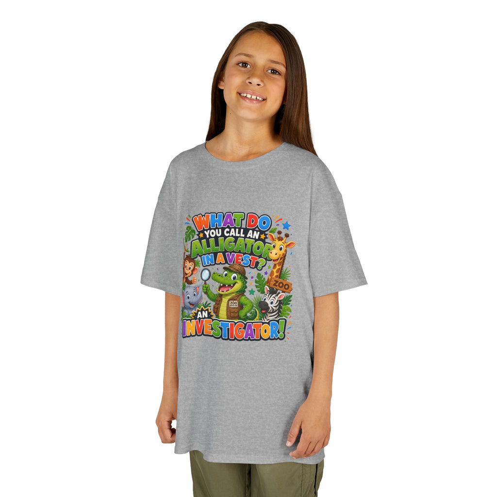 What Do You Call An Alligator? Investigator Kids T-Shirt | Cute Jungle Animals Puzzle