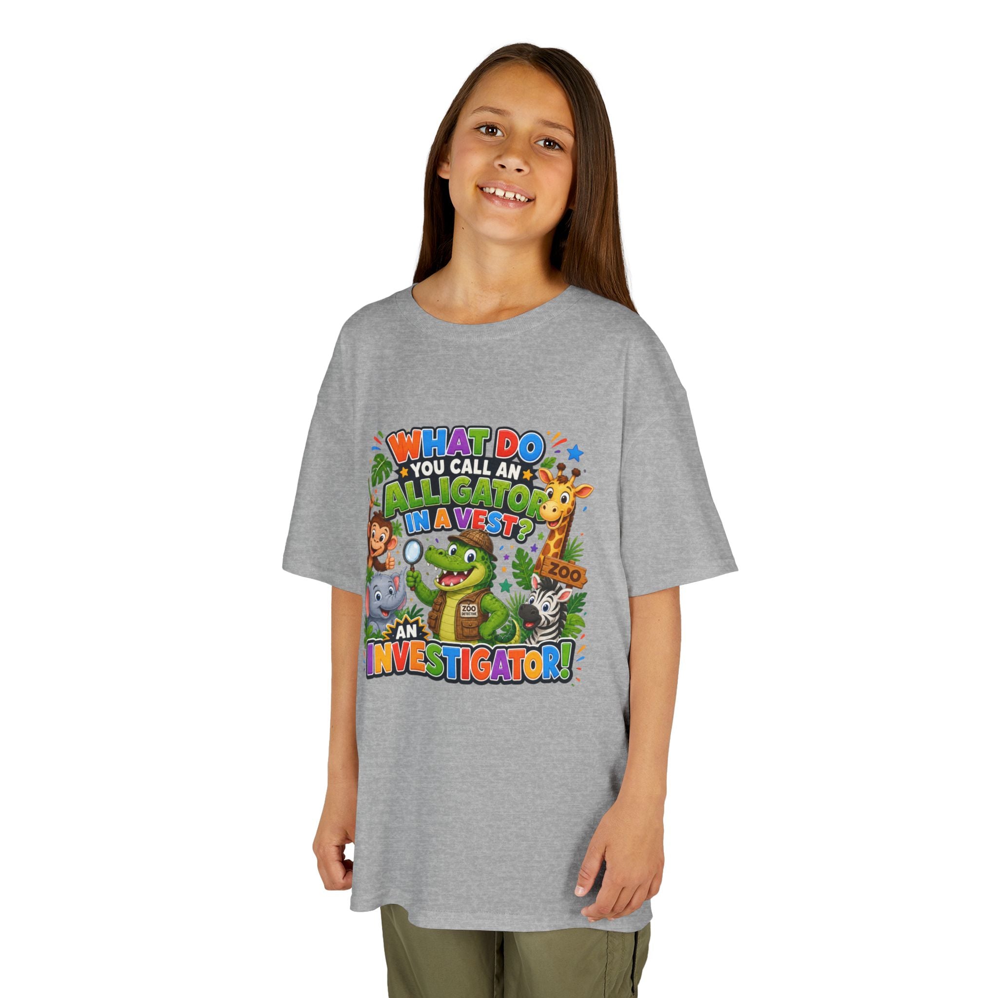 What Do You Call An Alligator? Investigator Kids T-Shirt | Cute Jungle Animals Puzzle