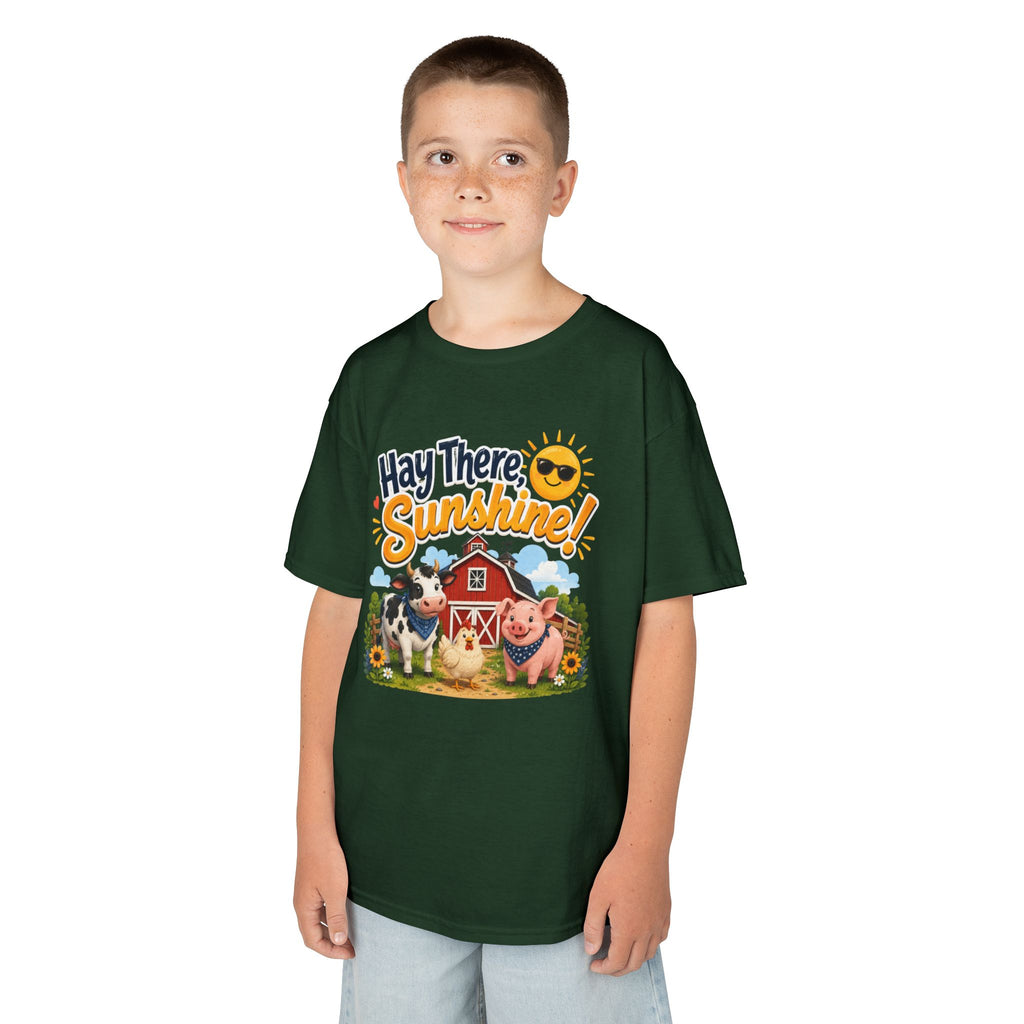 Kids Tee — "Hay There, Sunshine!" Farm Animal Graphic