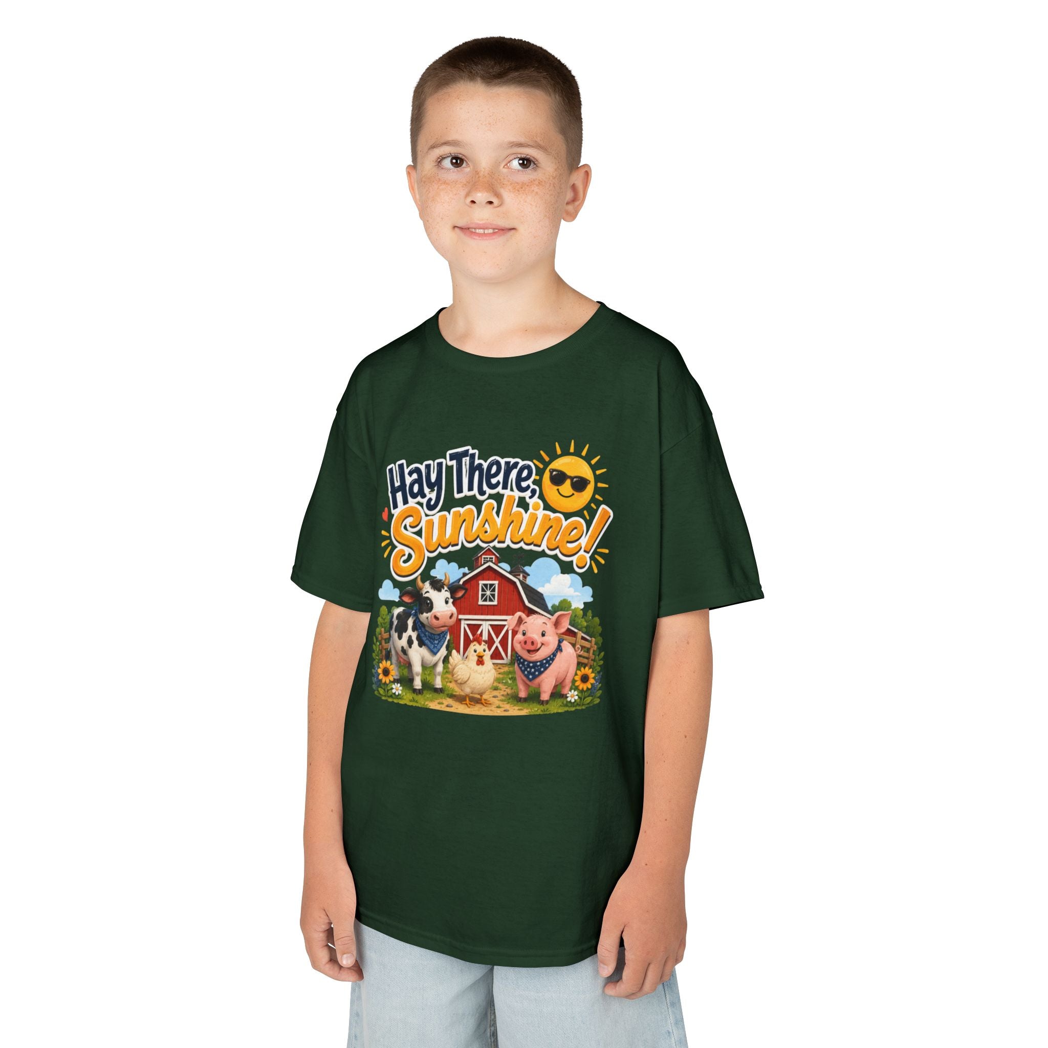Kids Tee — "Hay There, Sunshine!" Farm Animal Graphic