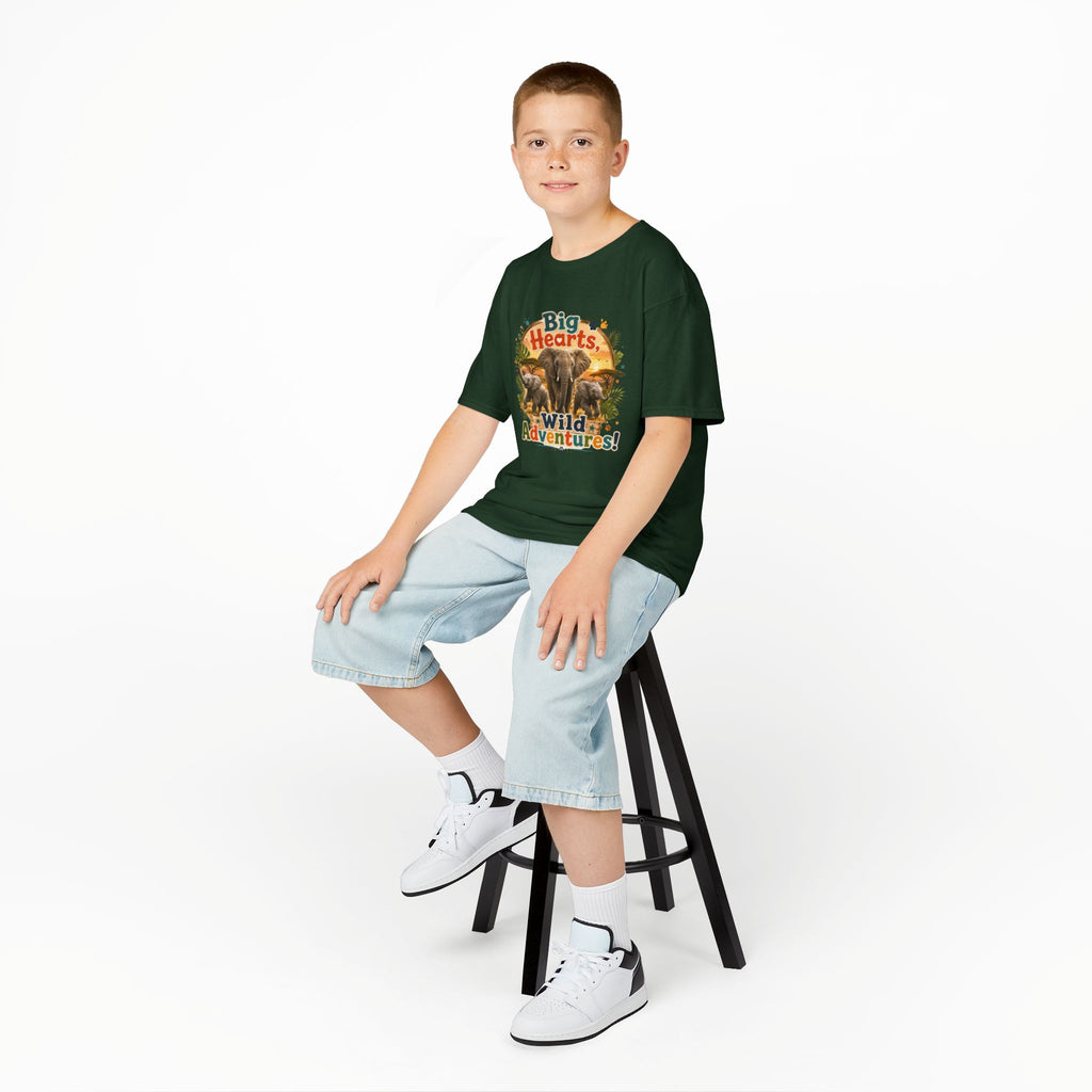 Kids T-Shirt — “Big Hearts, Wild Adventures!” Elephant Safari Shirt for Kids, Cute Animal Adventure Tee