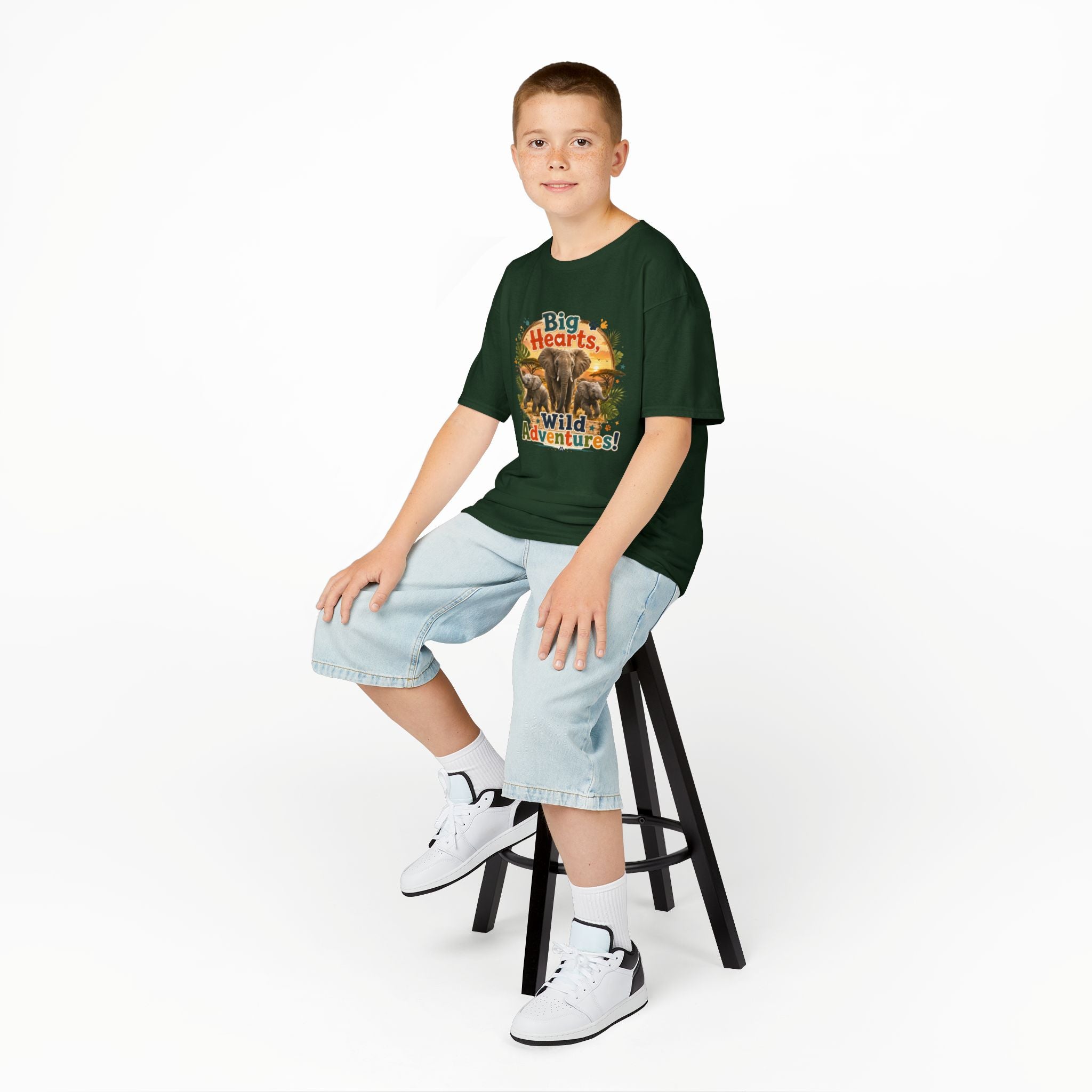 Kids T-Shirt — “Big Hearts, Wild Adventures!” Elephant Safari Shirt for Kids, Cute Animal Adventure Tee