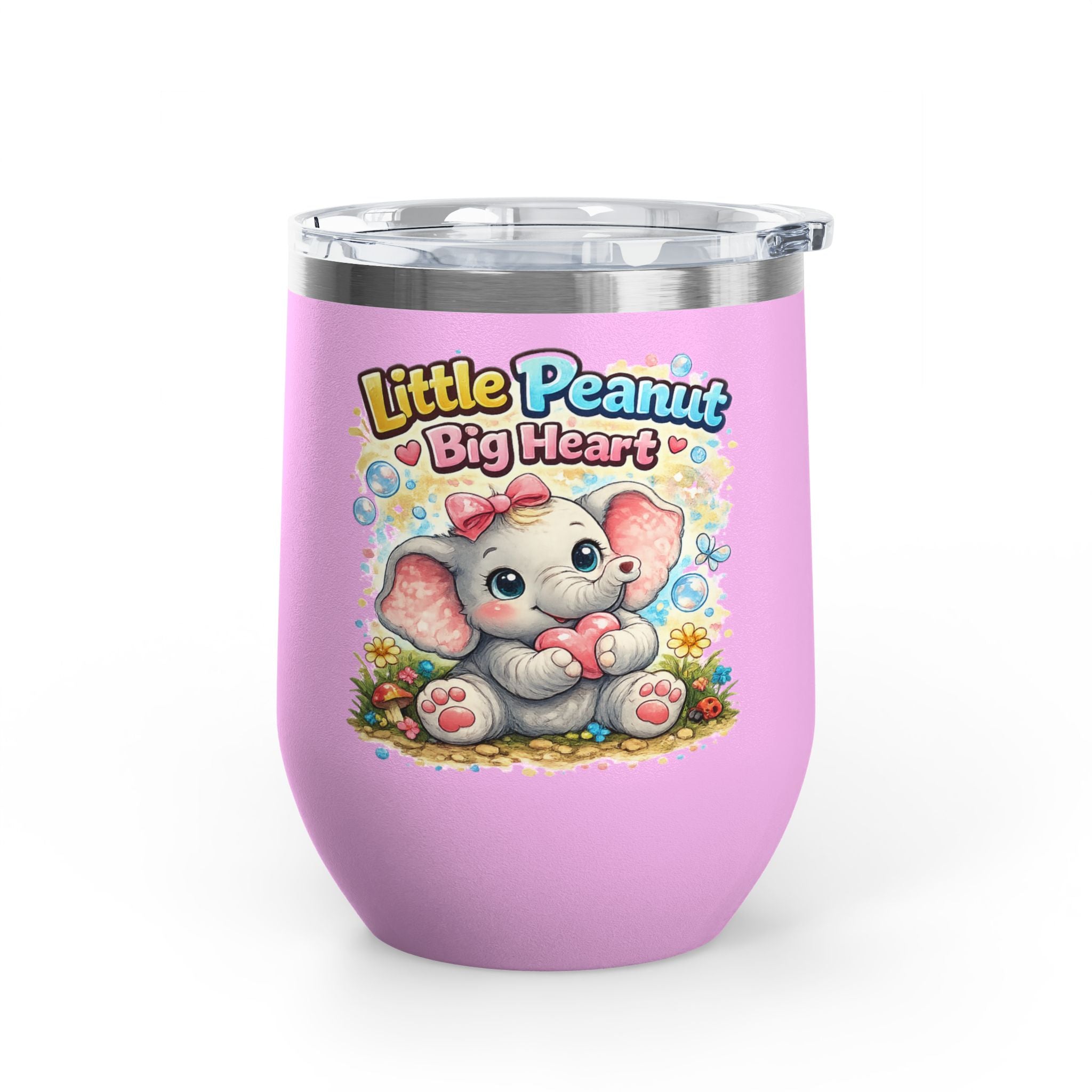 12oz Tumbler — 'Little Peanut Big Heart' Cute Baby Elephant Insulated Cup