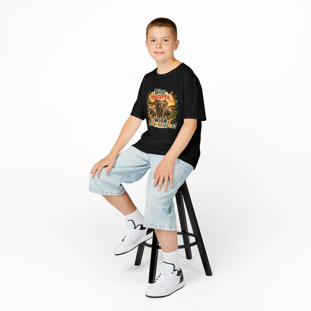 Kids T-Shirt — “Big Hearts, Wild Adventures!” Elephant Safari Shirt for Kids, Cute Animal Adventure Tee