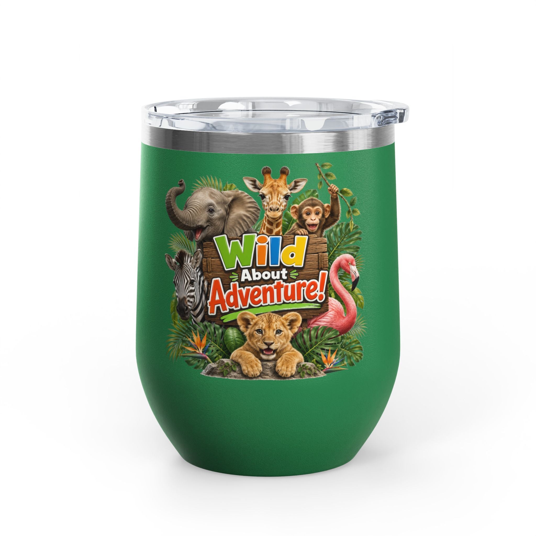 12oz Tumbler — "Wild About Adventure!" Safari Animal Travel Cup