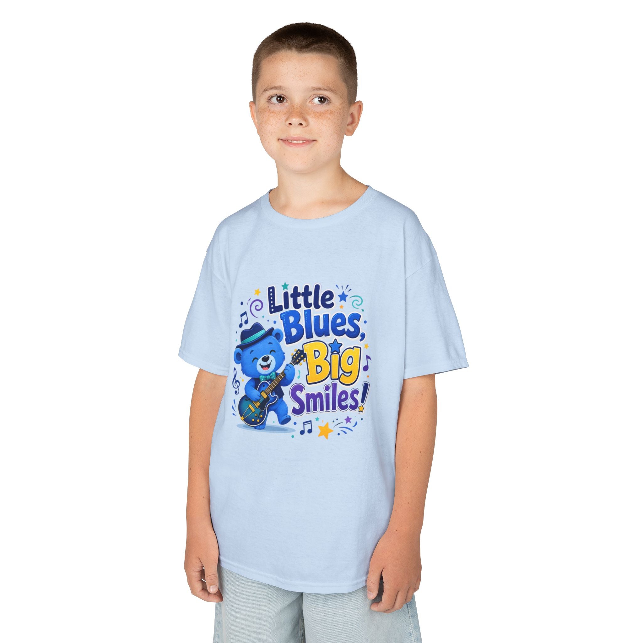 Kids Tee — "Little Blues, Big Smiles!" Guitar-Bear Graphic