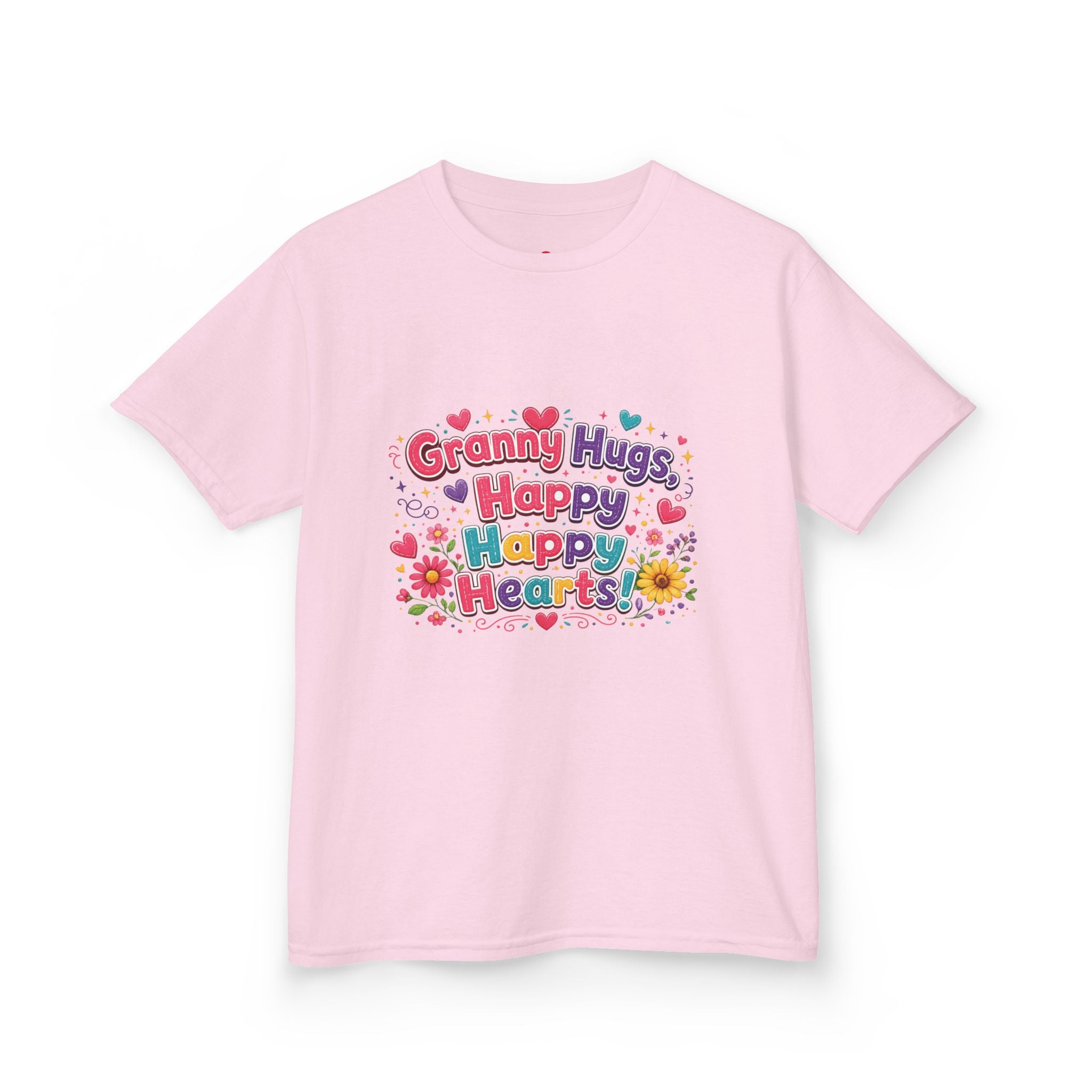 Granny Hugs Happy Hearts Kids Tee | Colorful Floral Kids Shirt