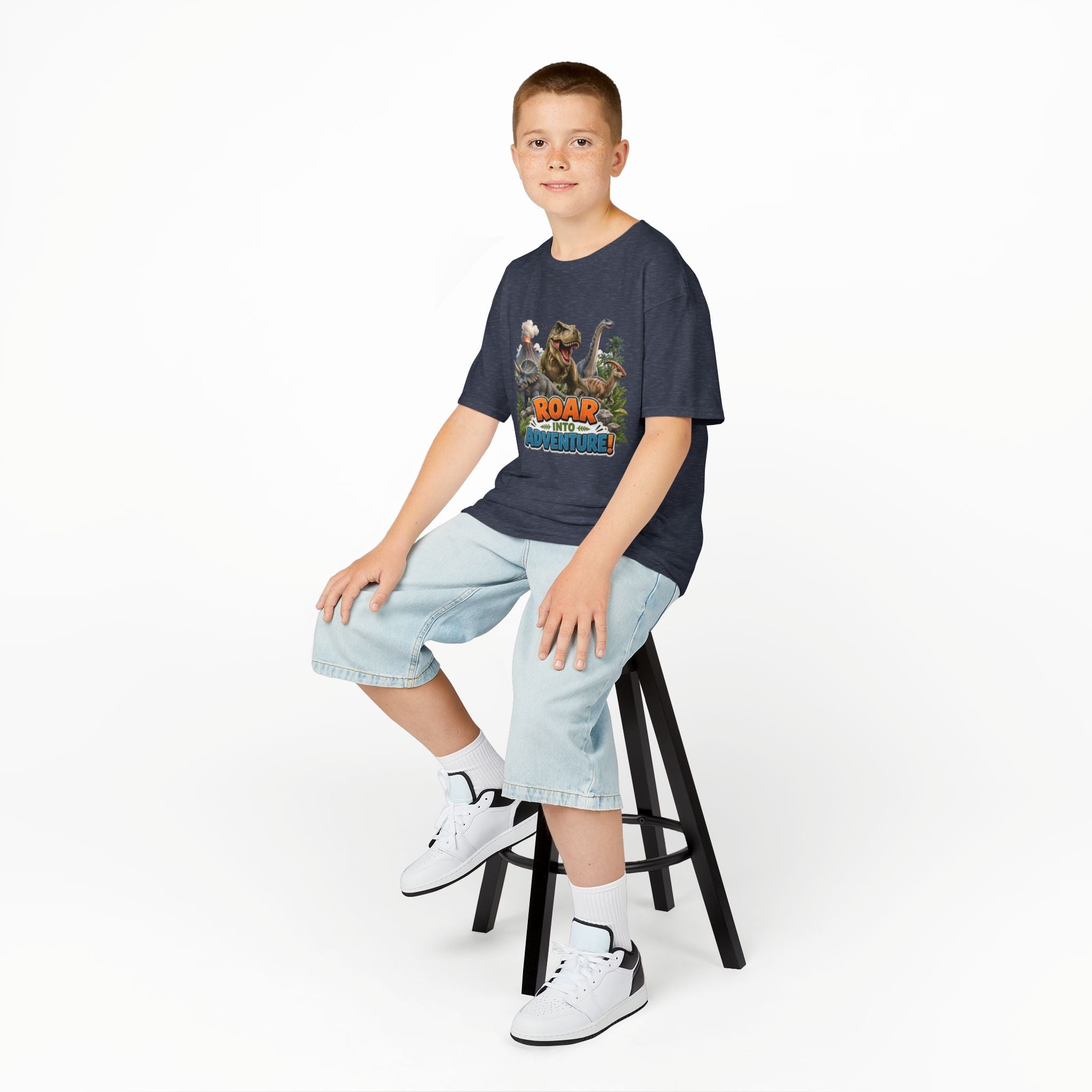 Kids Dinosaur Tee - "Roar Into Adventure" Graphic Shirt for Boys & Girls