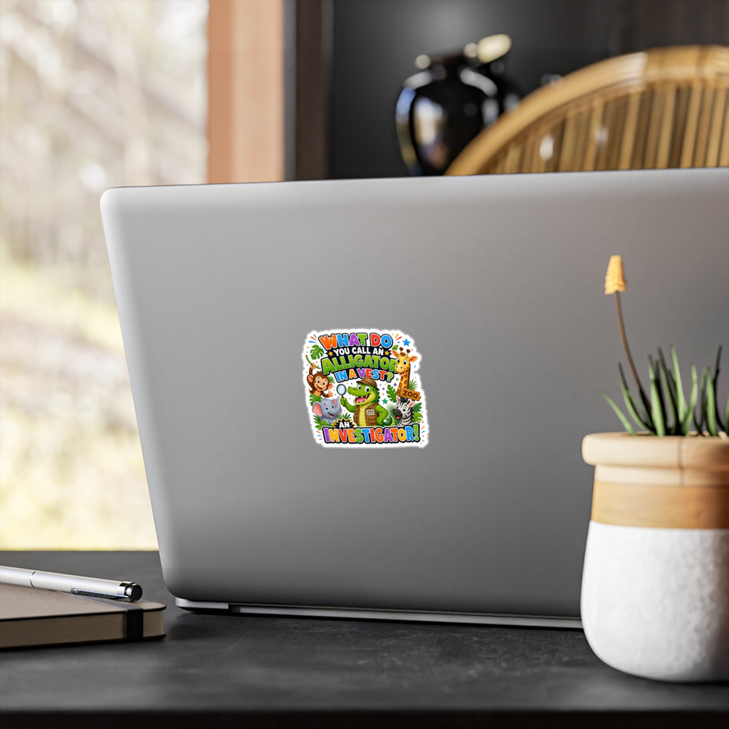 Alligator Investigator Sticker | Kiss-Cut Vinyl Decal, Cute Zoo Animals