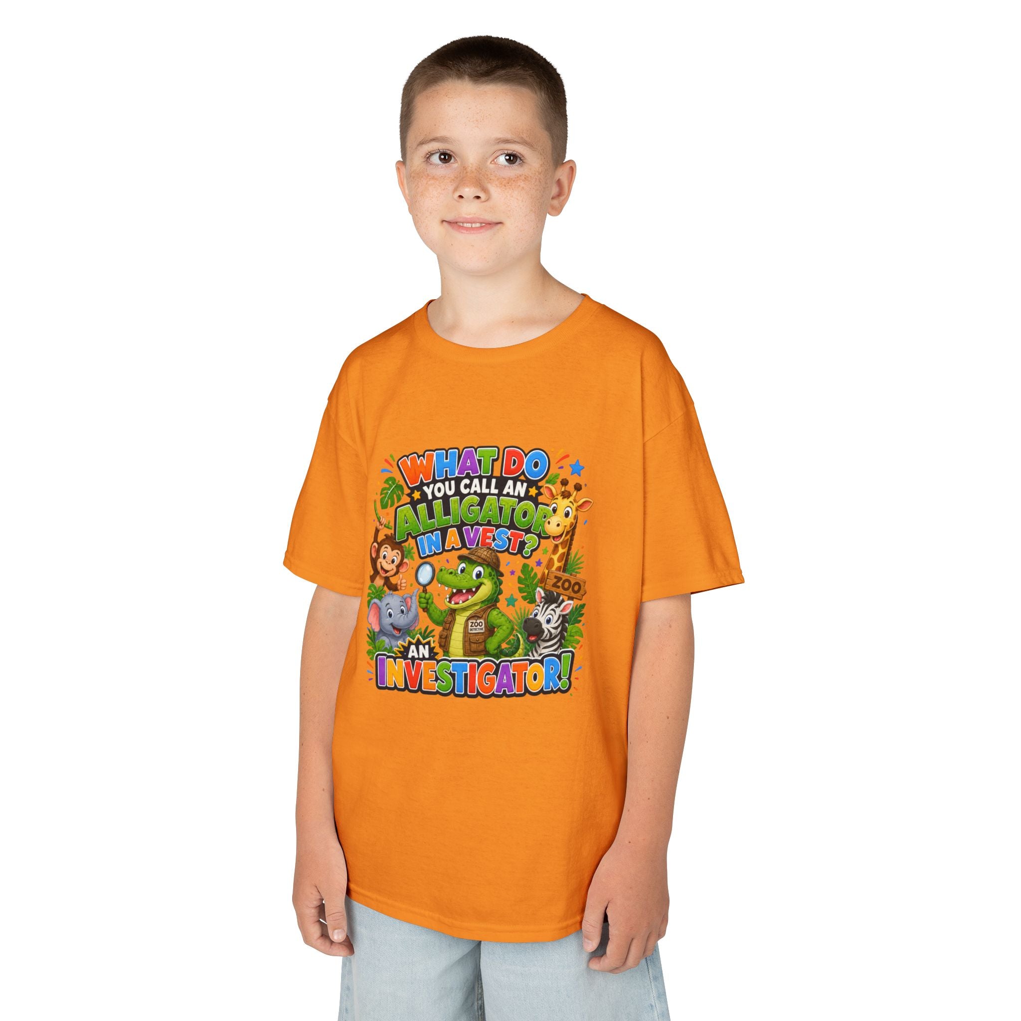 What Do You Call An Alligator? Investigator Kids T-Shirt | Cute Jungle Animals Puzzle