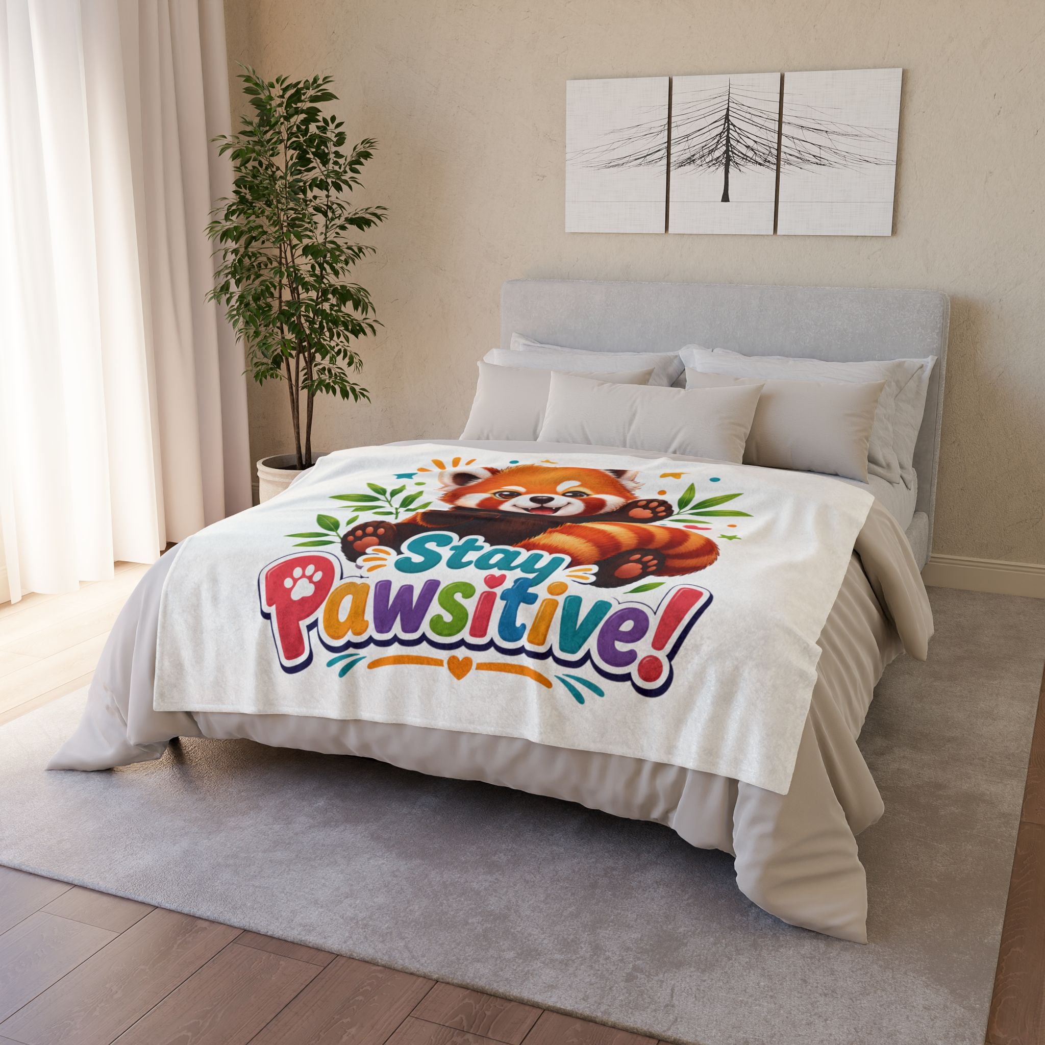 Stay Pawsitive Red Panda Blanket | Cute Animal Throw, Kids Cozy Plush