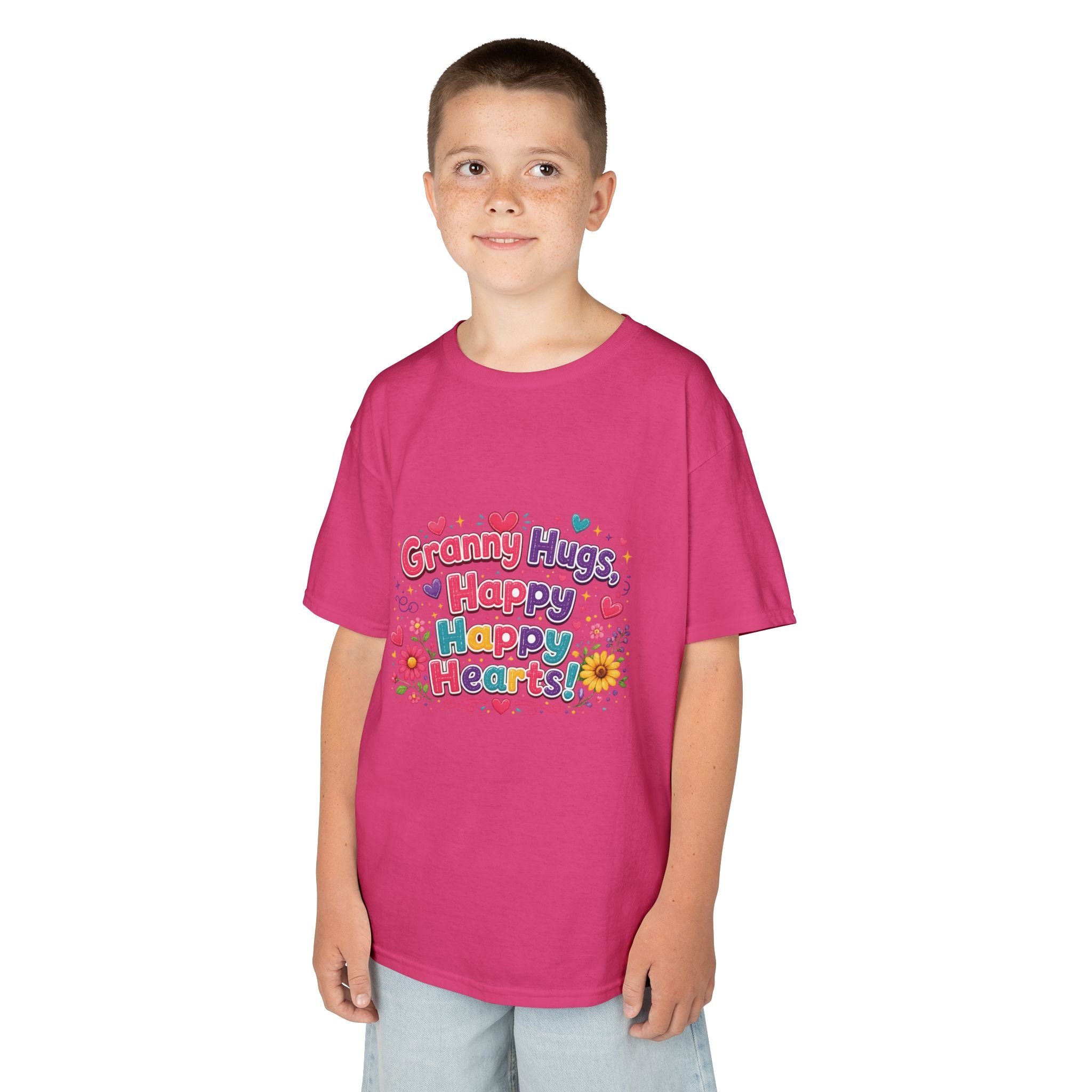Granny Hugs Happy Hearts Kids Tee | Colorful Floral Kids Shirt