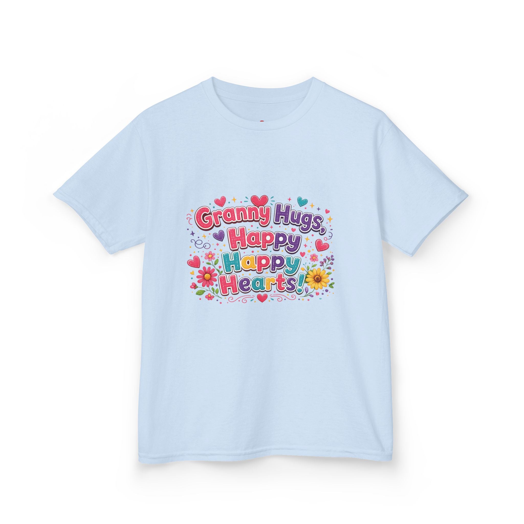 Granny Hugs Happy Hearts Kids Tee | Colorful Floral Kids Shirt