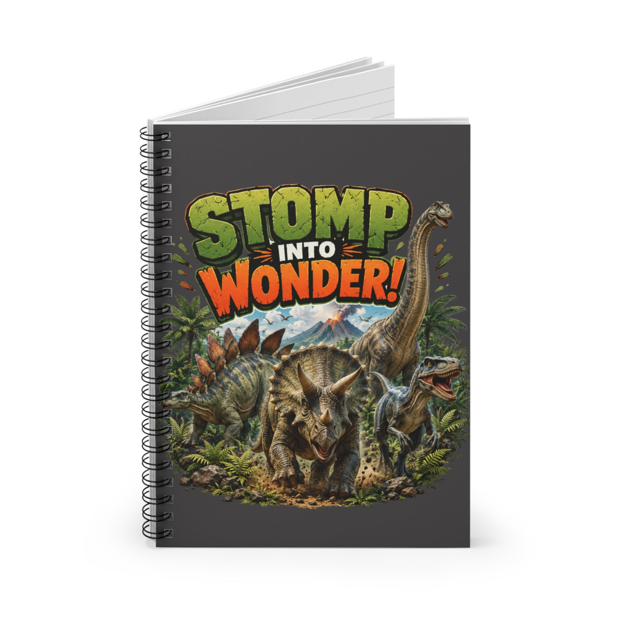 Dinosaur "Stomp Into Wonder" Spiral Notebook — Ruled Journal for Kids & Dino Lovers