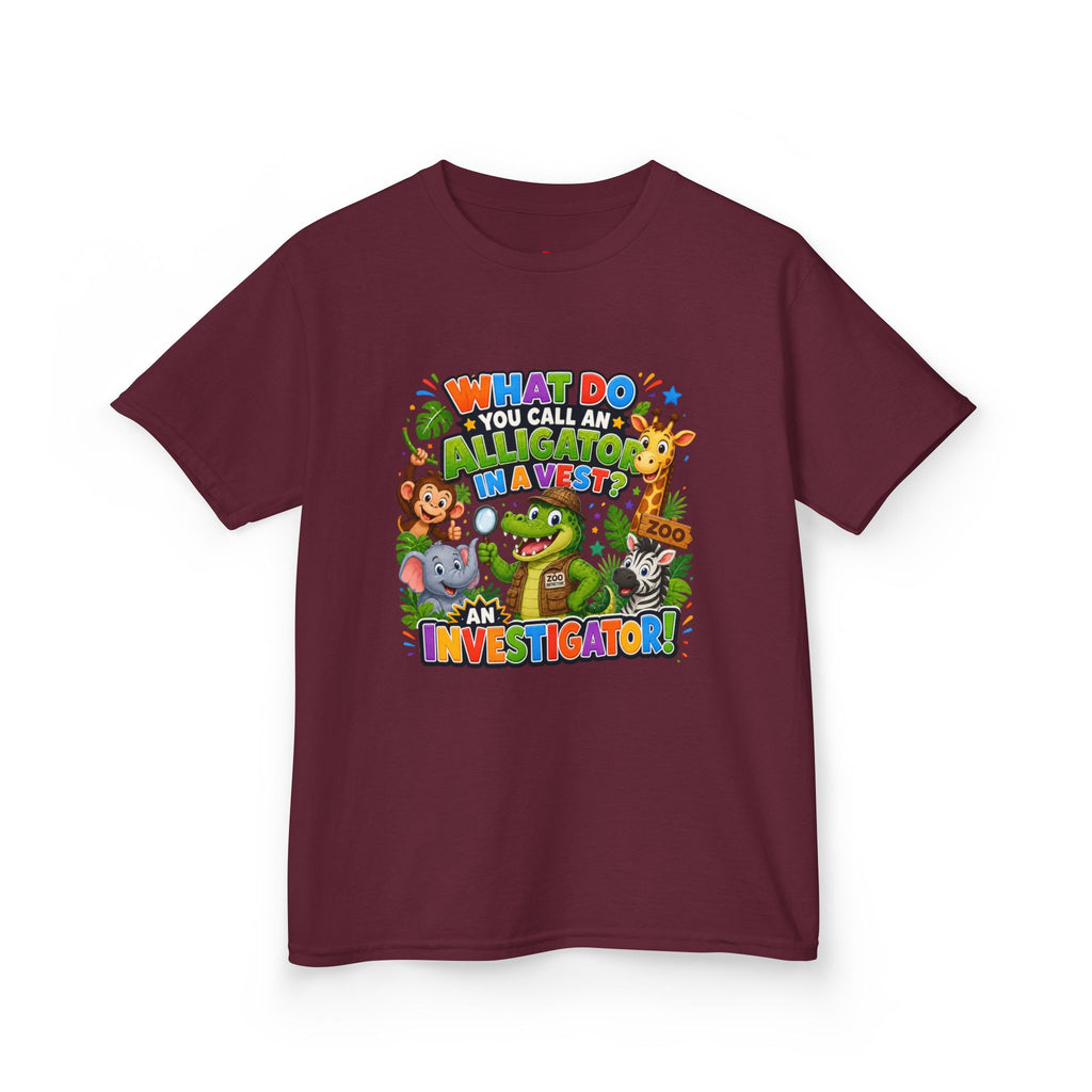 What Do You Call An Alligator? Investigator Kids T-Shirt | Cute Jungle Animals Puzzle