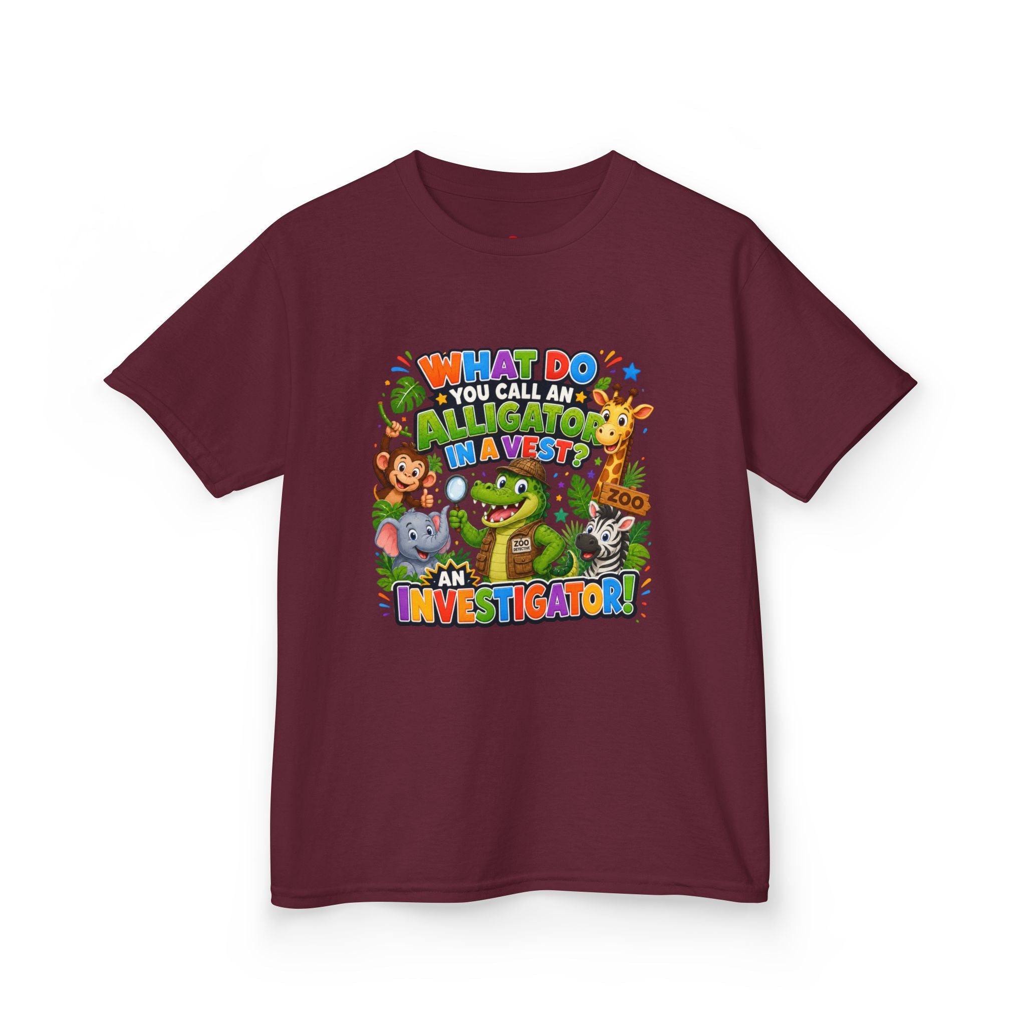 What Do You Call An Alligator? Investigator Kids T-Shirt | Cute Jungle Animals Puzzle