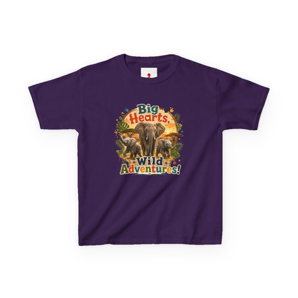 Kids T-Shirt — “Big Hearts, Wild Adventures!” Elephant Safari Shirt for Kids, Cute Animal Adventure Tee