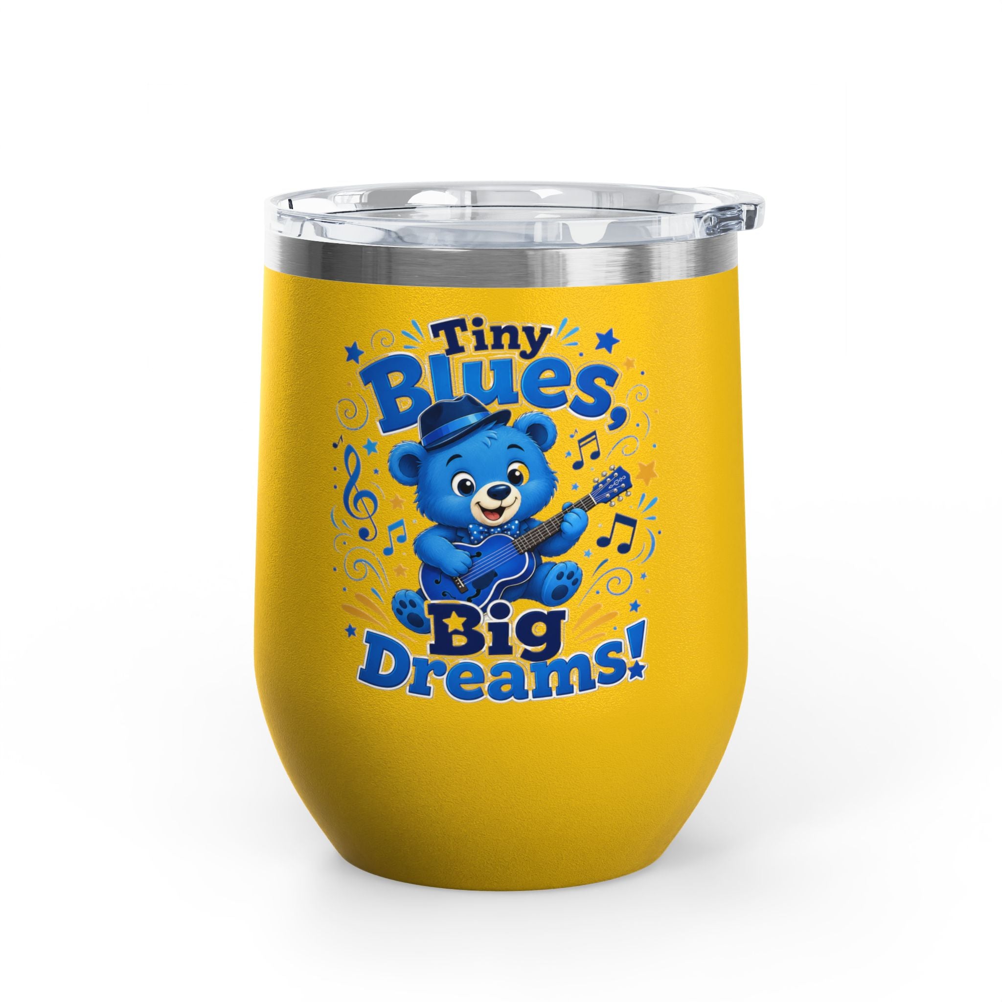 12oz Tumbler — "Tiny Blues Big Dreams" Cute Blue Bear Music Design