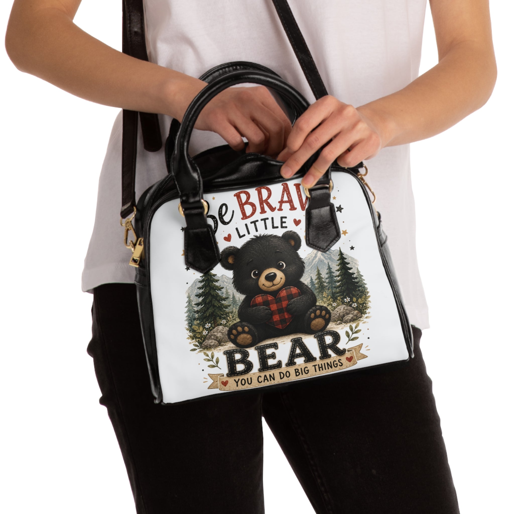 Shoulder Handbag — Brave Little Bear Cute Bear Tote Purse (You Can Do Big Things)