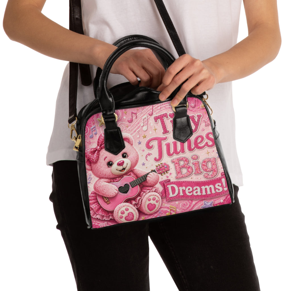 Shoulder Handbag — Cute Pink Teddy 'Tiny Tunes Big Dreams' Guitar Purse