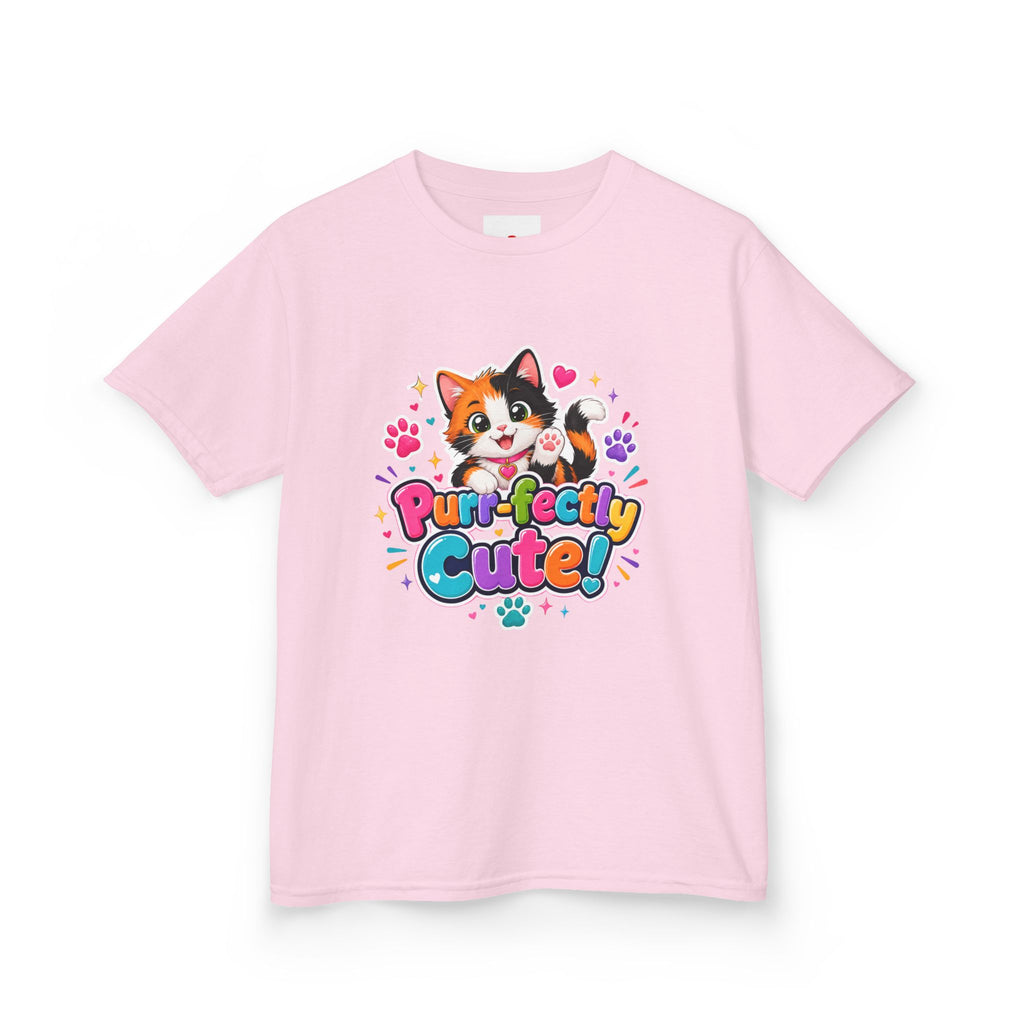 Kids T-Shirt — “Purr-fectly Cute!” Calico Kitten Graphic Tee for Children