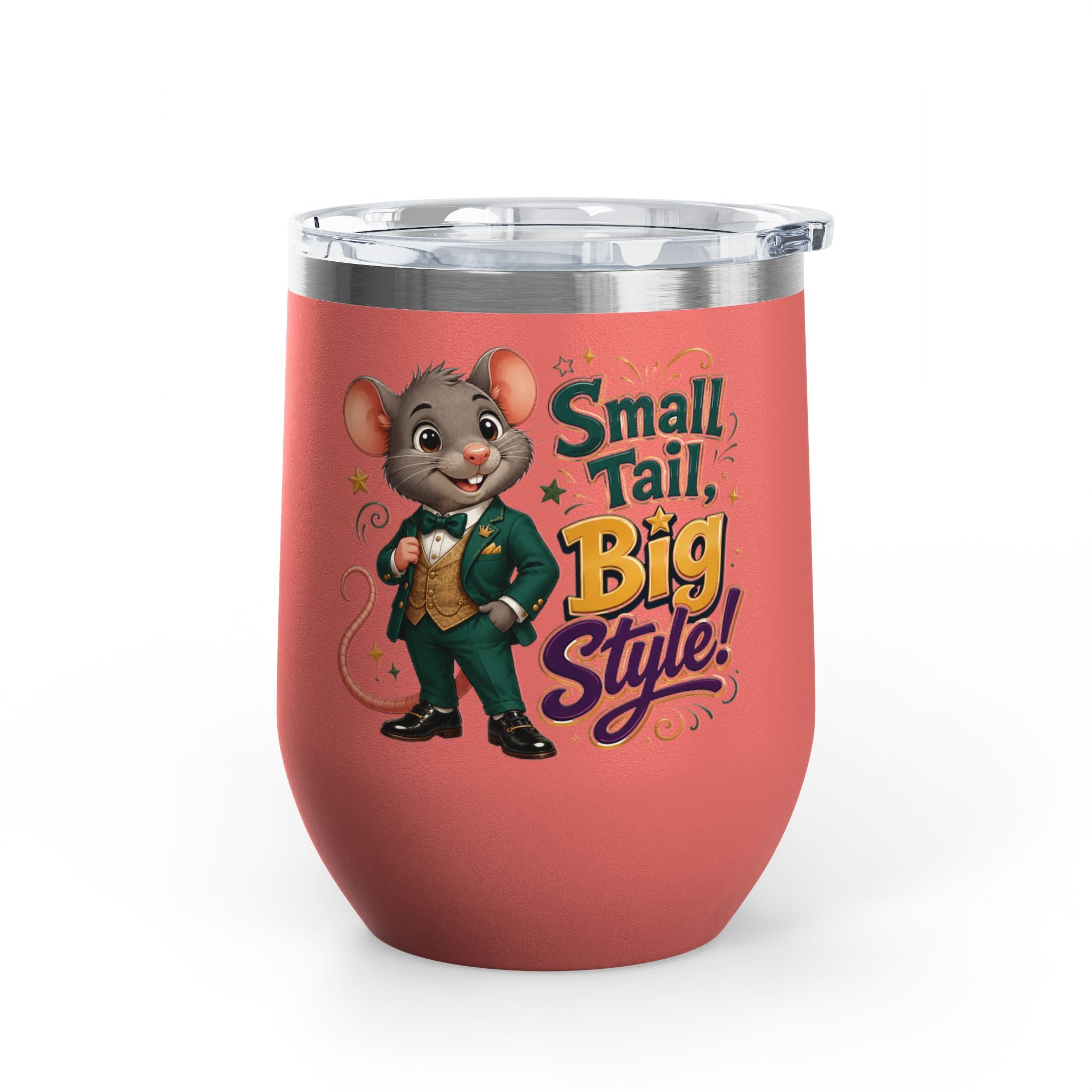"Small Tail, Big Style!" Cute Mouse 12oz Insulated Cup