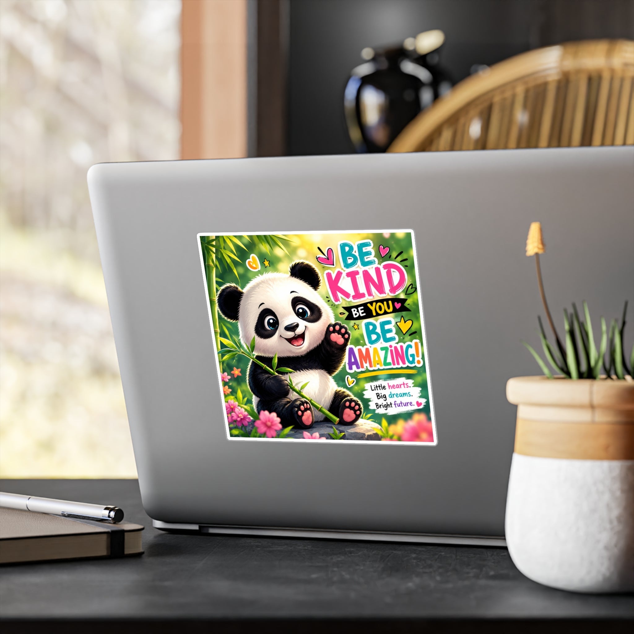 Be Kind Panda Vinyl Sticker — Inspirational Kiss-Cut Decal