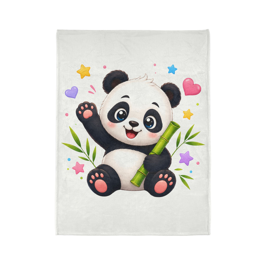 Cute Panda Baby Blanket — Soft Polyester Throw with Bamboo & Hearts Design