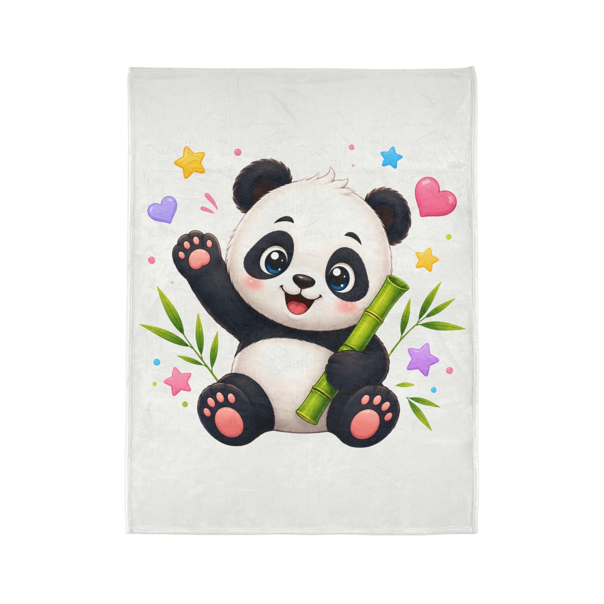 Cute Panda Baby Blanket — Soft Polyester Throw with Bamboo & Hearts Design