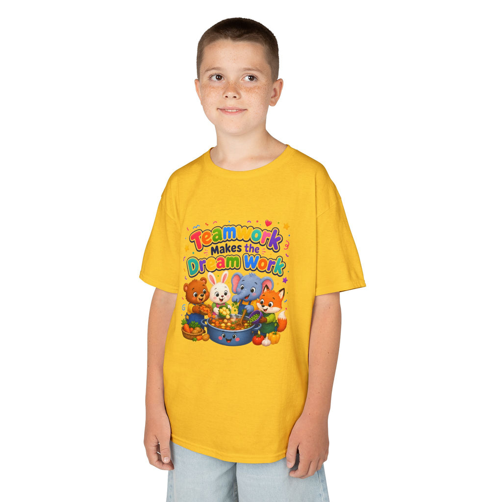 Kids Tee — “Teamwork Makes the Dream Work” Cute Animal Classroom Shirt