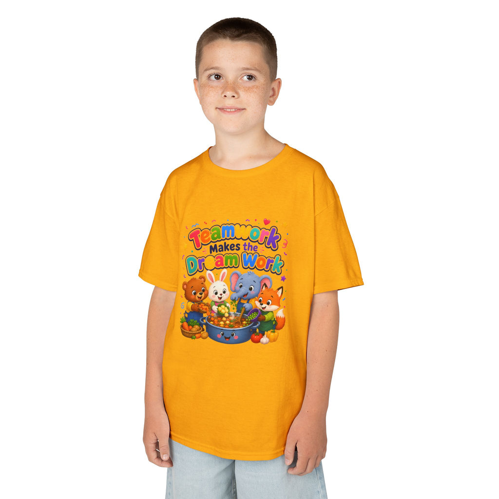 Kids Tee — “Teamwork Makes the Dream Work” Cute Animal Classroom Shirt