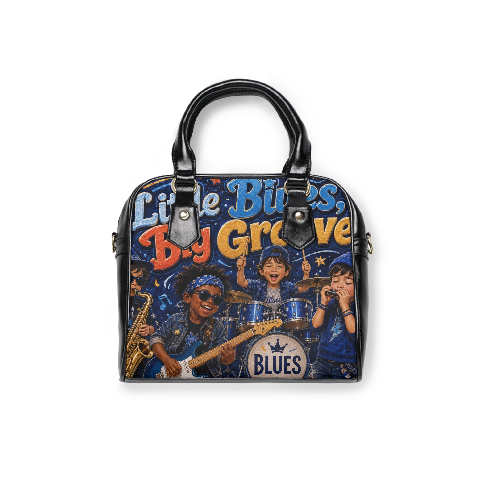 Little Blues Big Groove Shoulder Handbag – Retro Kids Jazz Band Print