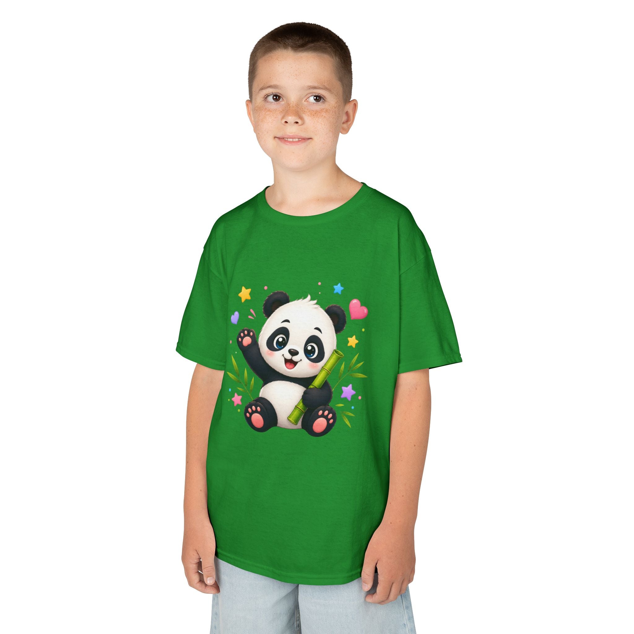 Cute Panda Kids T‑Shirt — Smiling Baby Panda with Hearts & Bamboo