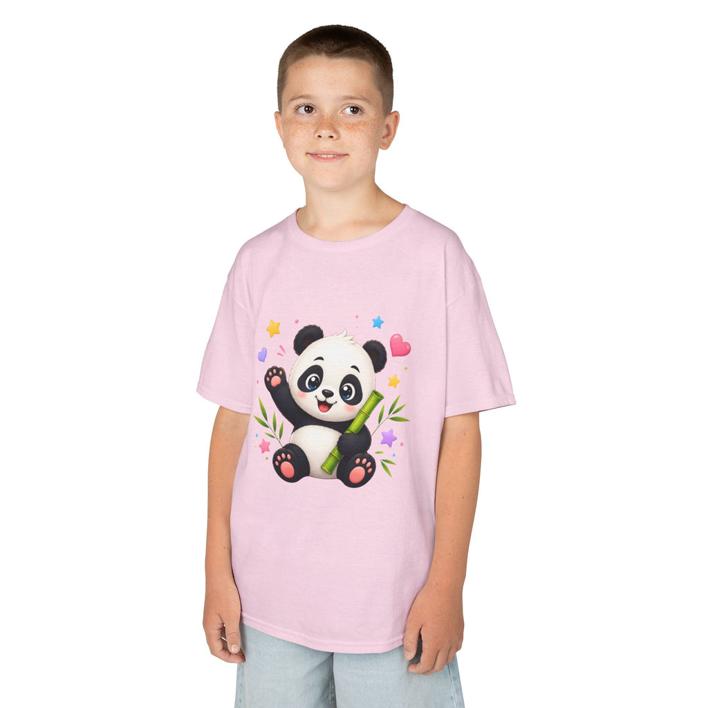 Cute Panda Kids T‑Shirt — Smiling Baby Panda with Hearts & Bamboo