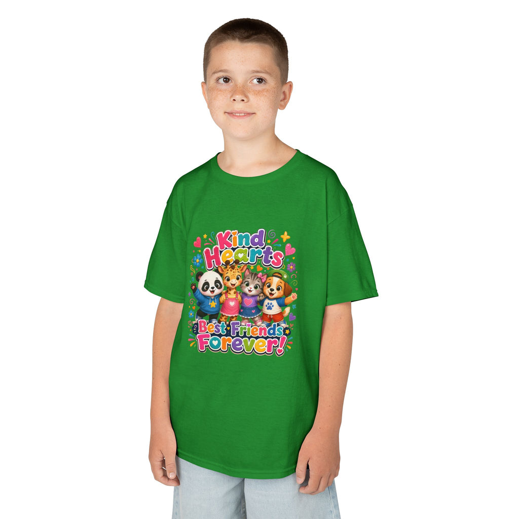 Kids Tee — "Kind Hearts Best Friends Forever" Colorful Cartoon Animals
