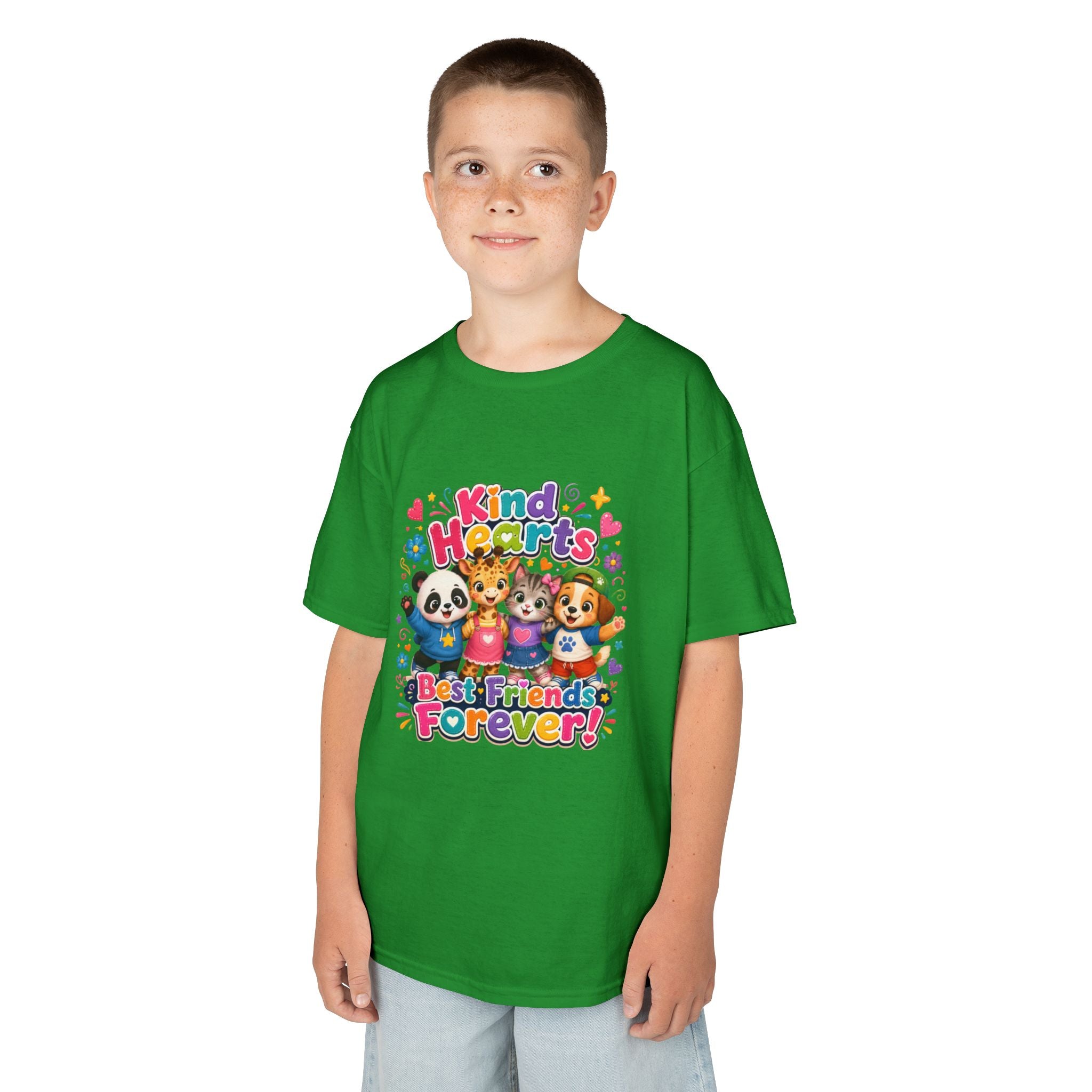 Kids Tee — "Kind Hearts Best Friends Forever" Colorful Cartoon Animals