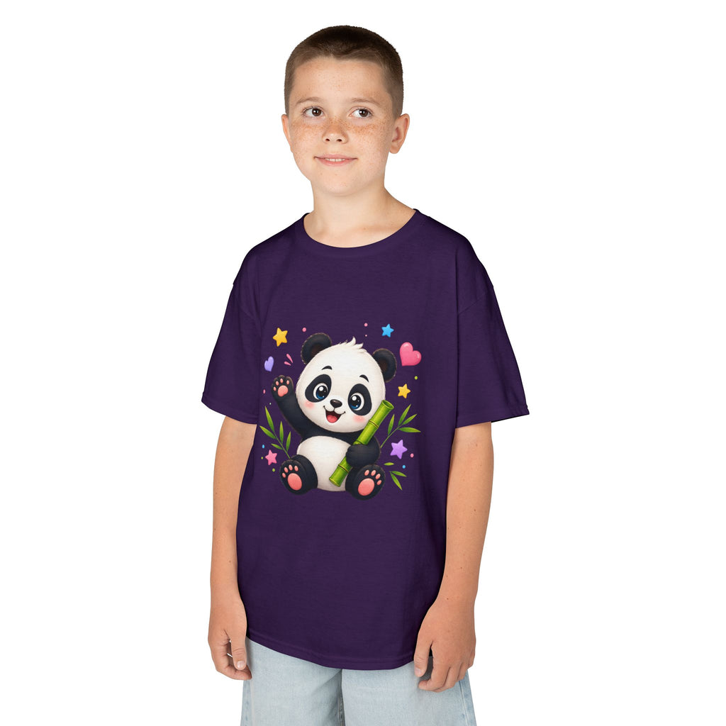 Cute Panda Kids T‑Shirt — Smiling Baby Panda with Hearts & Bamboo
