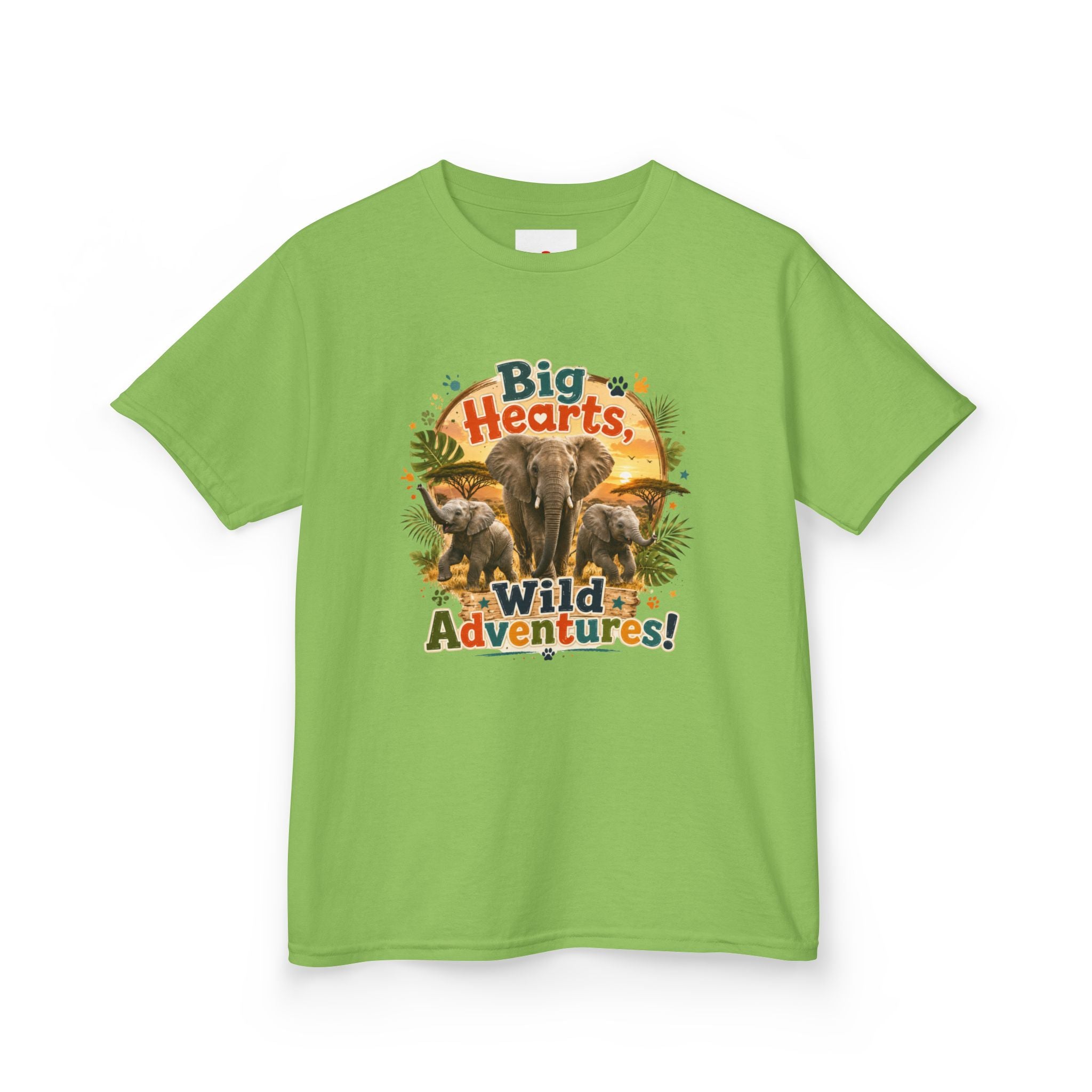 Kids T-Shirt — “Big Hearts, Wild Adventures!” Elephant Safari Shirt for Kids, Cute Animal Adventure Tee