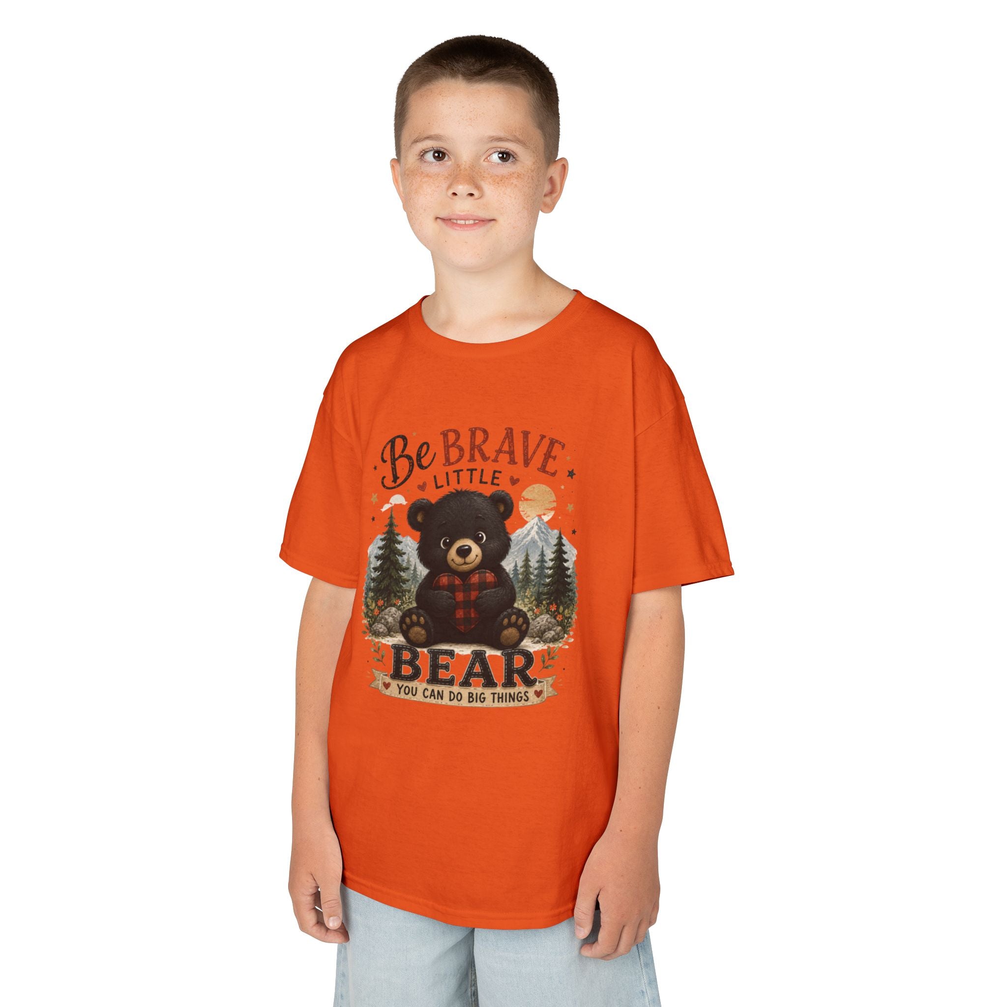 Kids T‑Shirt — "Be Brave Little Bear" Cute Woodland Bear Tee for Children, Inspirational Adventure Gift