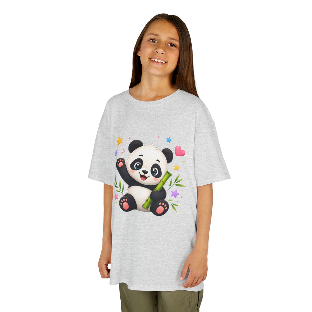 Cute Panda Kids T‑Shirt — Smiling Baby Panda with Hearts & Bamboo