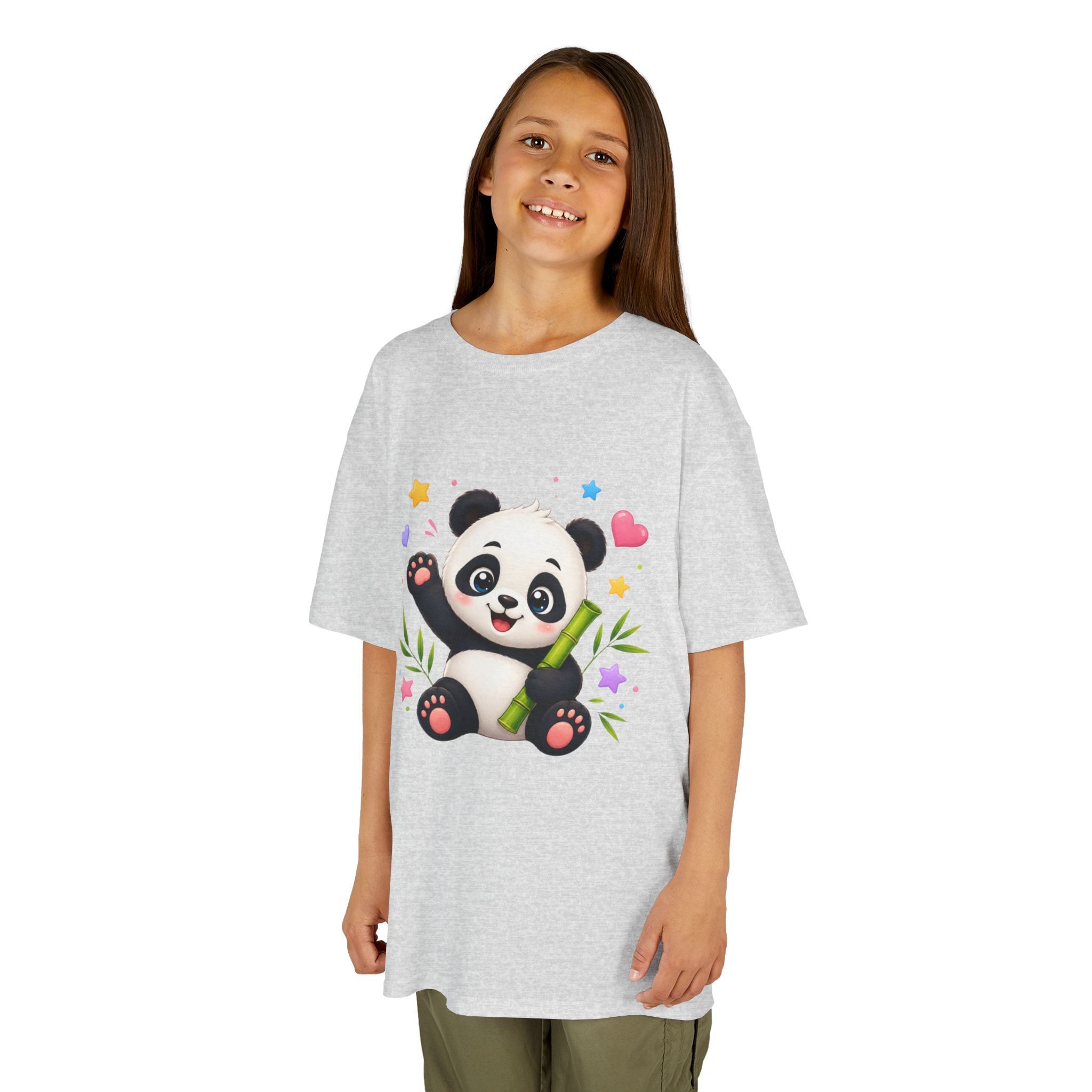 Cute Panda Kids T‑Shirt — Smiling Baby Panda with Hearts & Bamboo