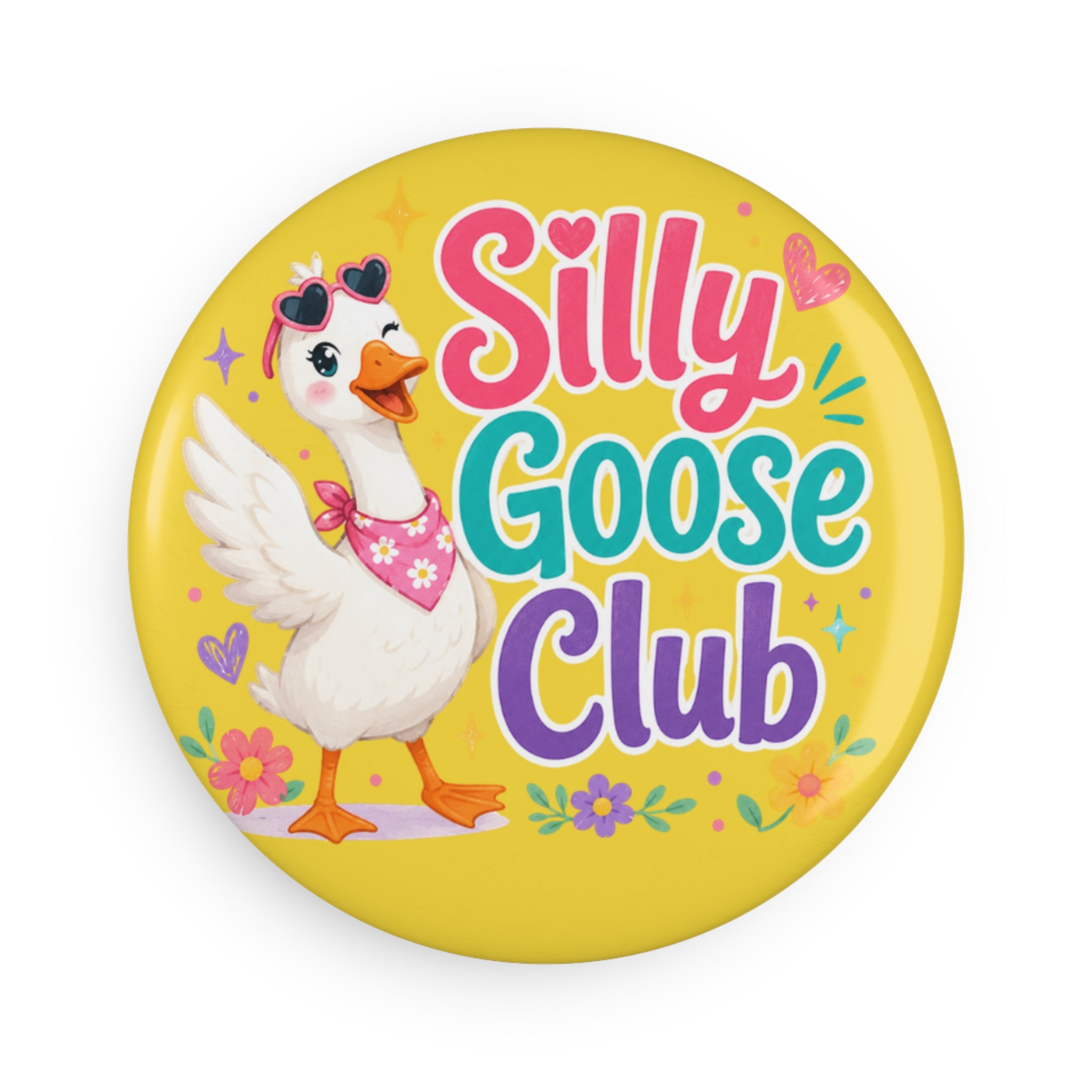 Silly Goose Club Round Button Magnet — Cute Yellow Decorative Fridge Magnet