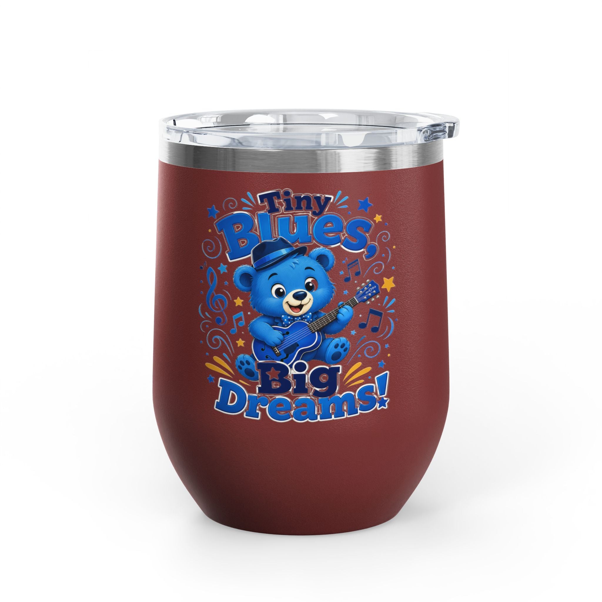 12oz Tumbler — "Tiny Blues Big Dreams" Cute Blue Bear Music Design