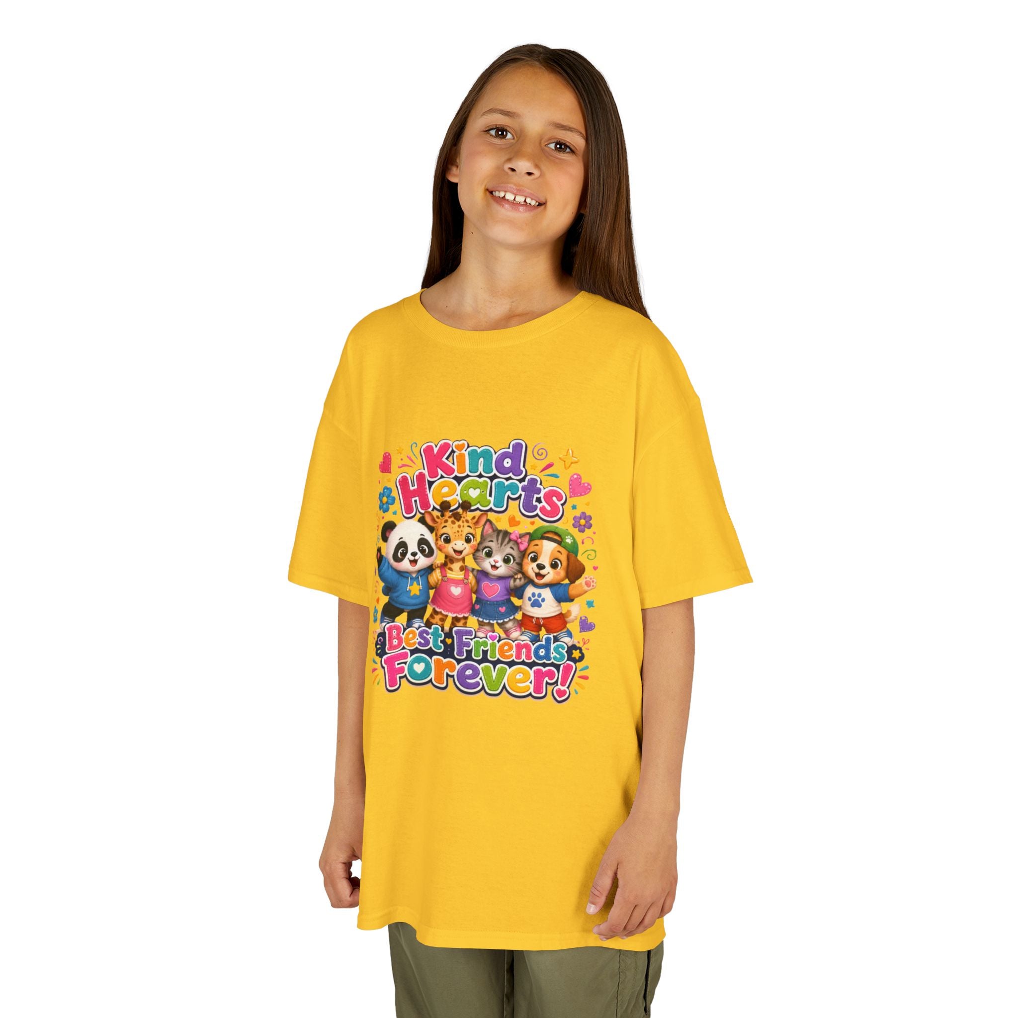 Kids Tee — "Kind Hearts Best Friends Forever" Colorful Cartoon Animals