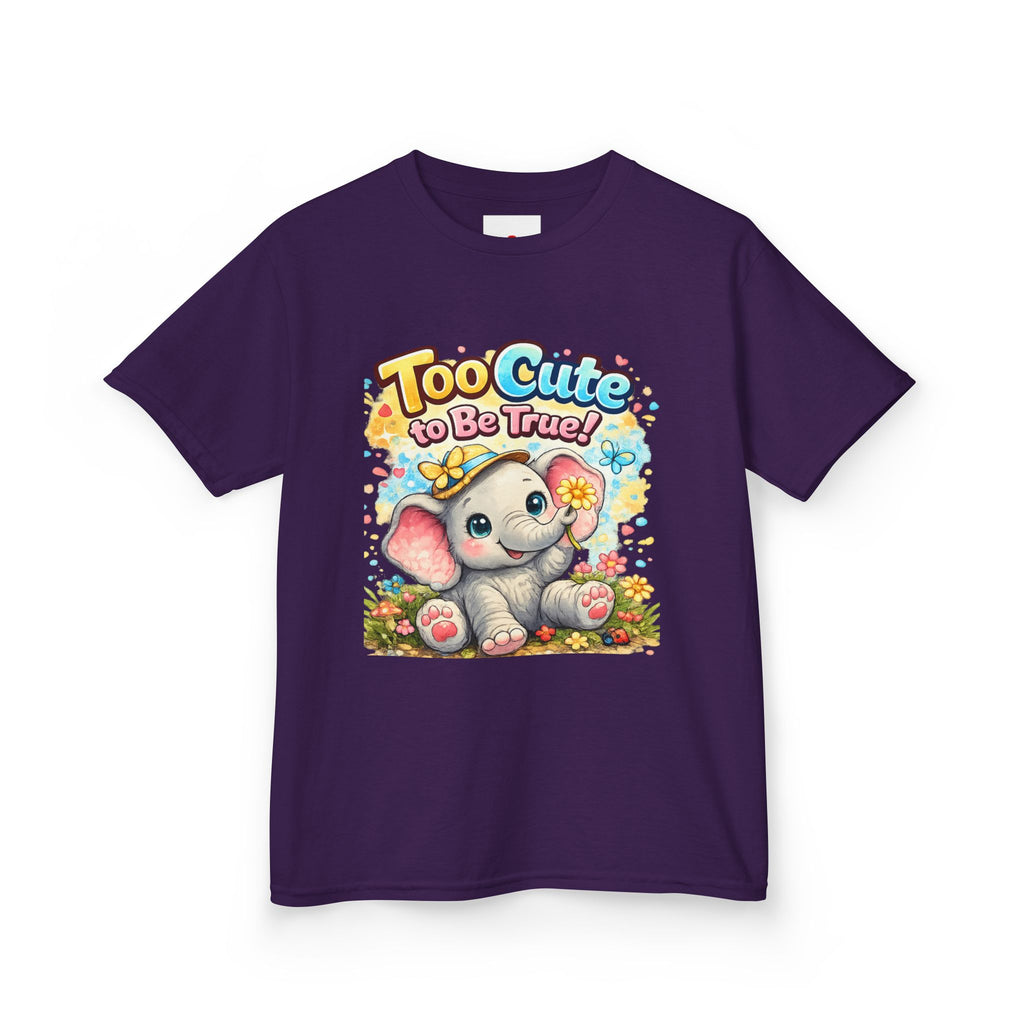 Kids Tee — "Too Cute to Be True" Elephant Graphic