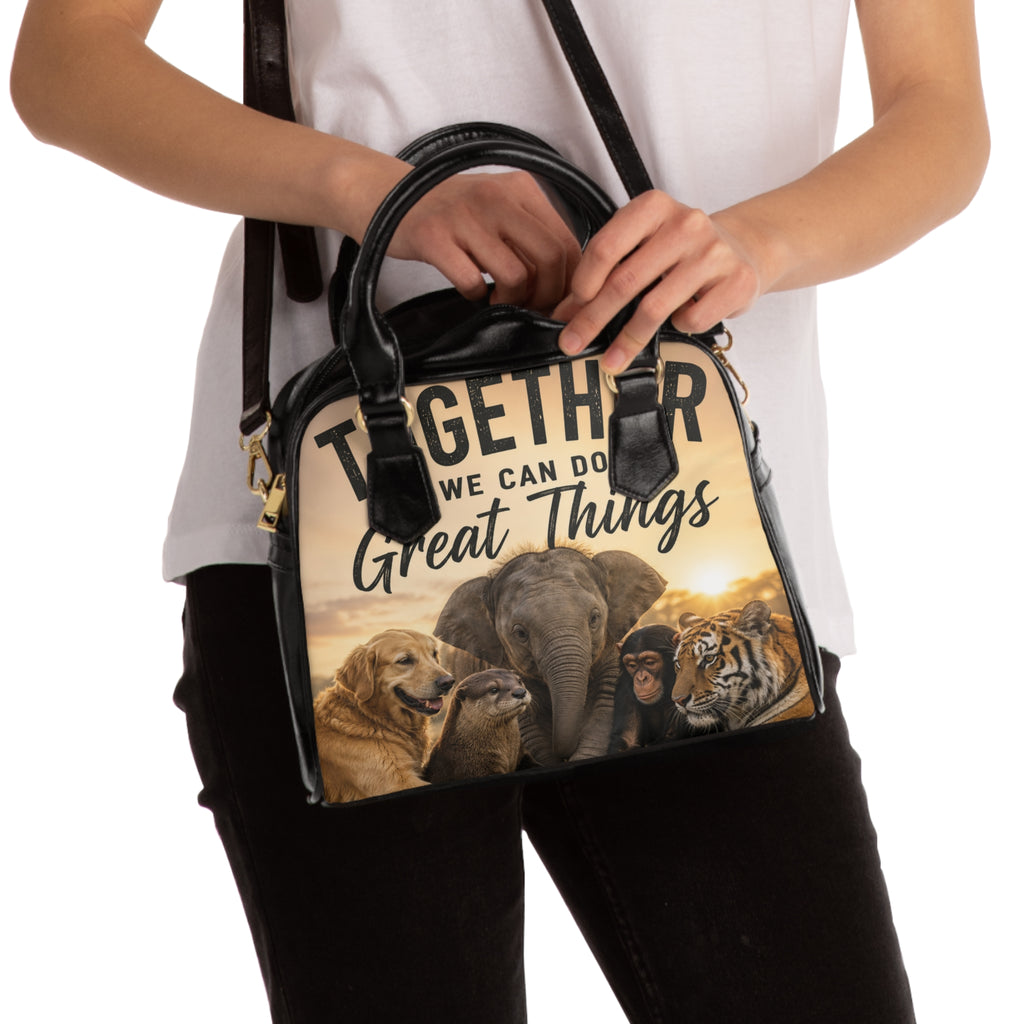 Shoulder Handbag — "Together We Can Do Great Things" Animal Friends Tote