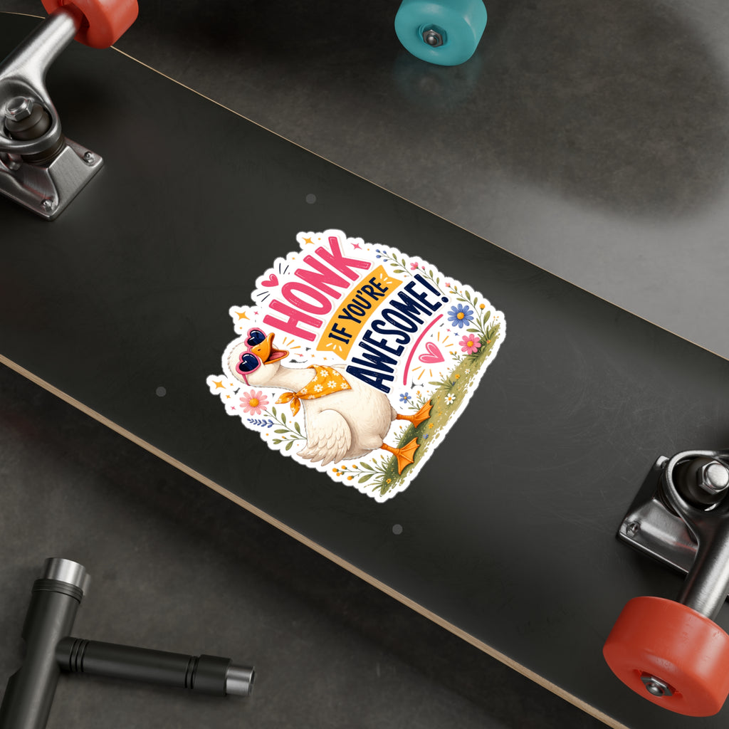 Sticker — "Honk If You’re Awesome" Cute Goose Vinyl Decal