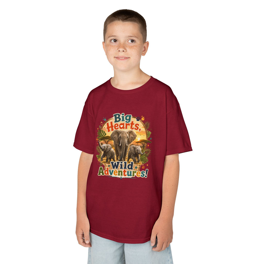 Kids T-Shirt — “Big Hearts, Wild Adventures!” Elephant Safari Shirt for Kids, Cute Animal Adventure Tee