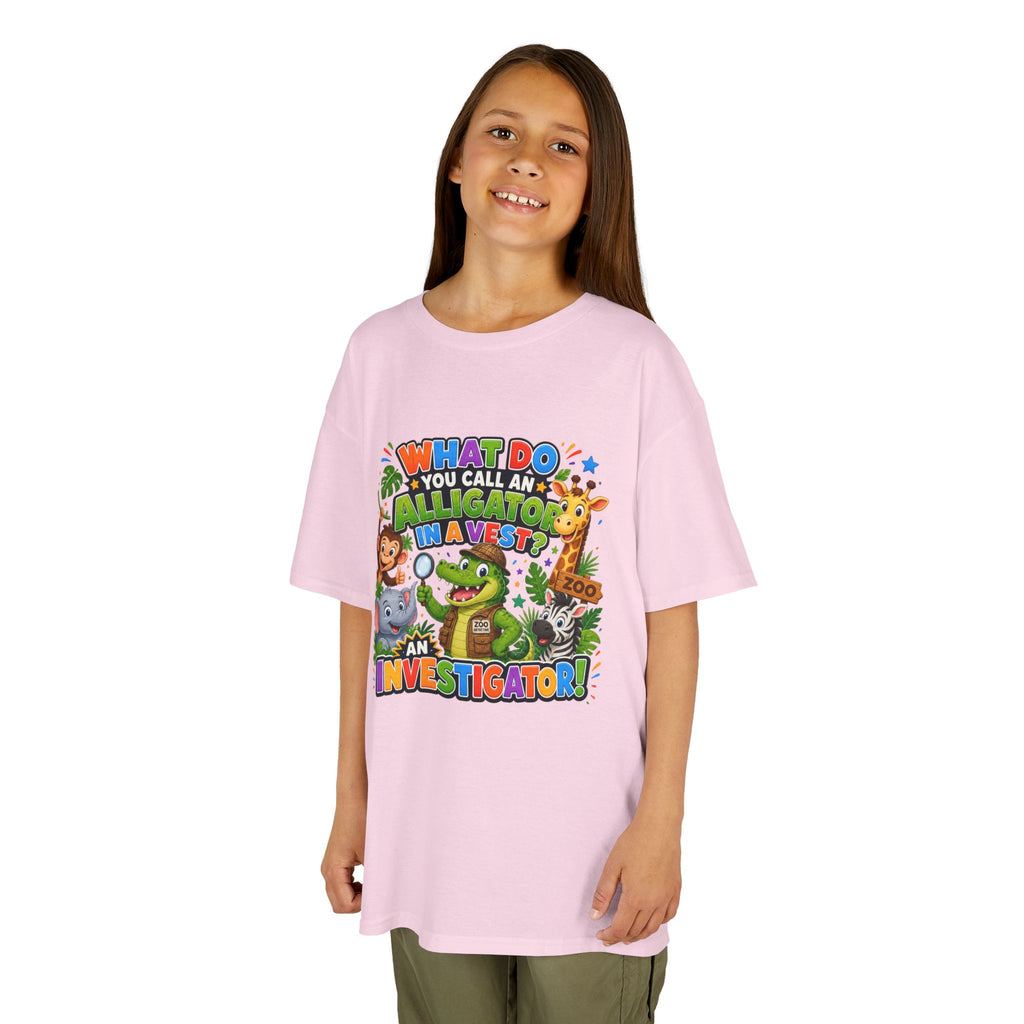 What Do You Call An Alligator? Investigator Kids T-Shirt | Cute Jungle Animals Puzzle